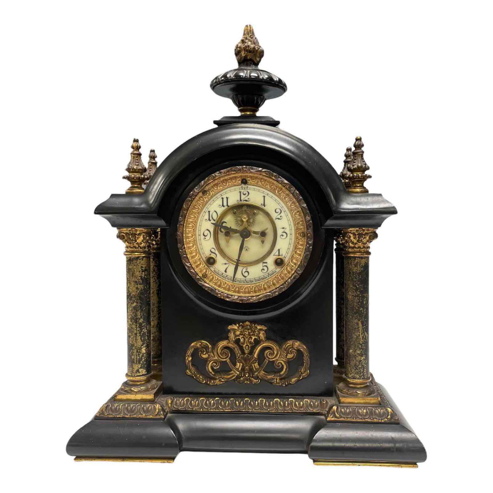 Ansonia Slate Mantle Clock w Open Escape Movement Dial (1 of 20)