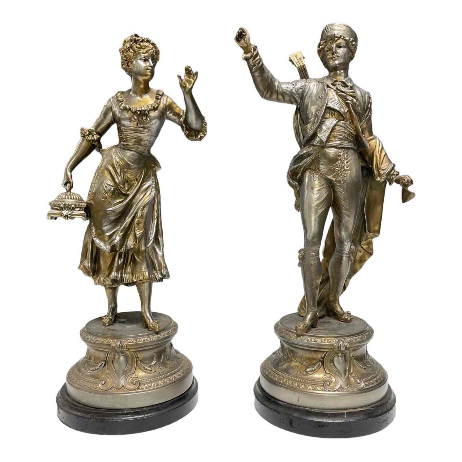 Pair of Victorian Silvered and Gold Spelter Figurines (1 of 20)