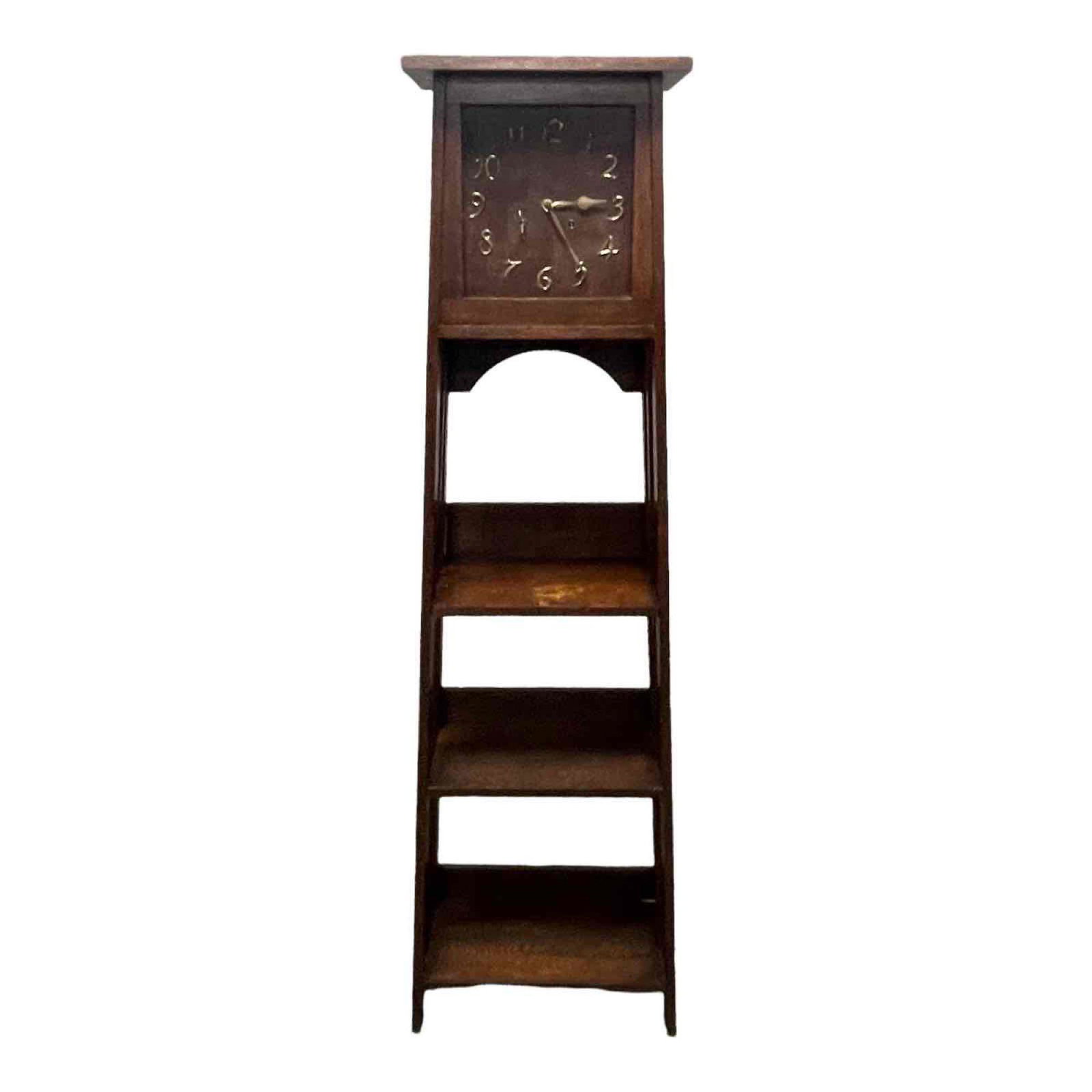 Oak Arts & Crafts Style Clock With Lower Shelves (1 of 16)