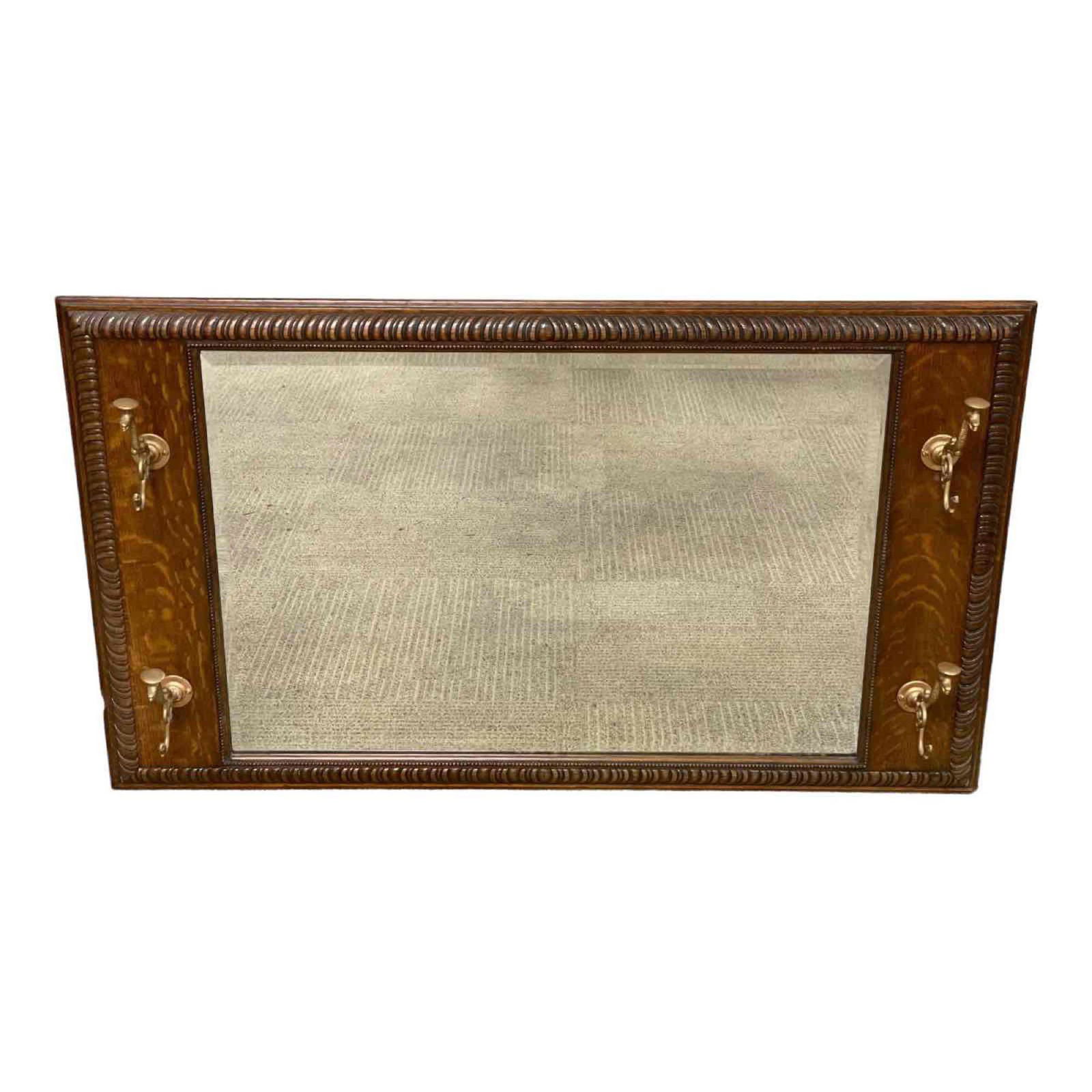 American Oak Mirror With Snake Serpent Hat Hooks (1 of 14)