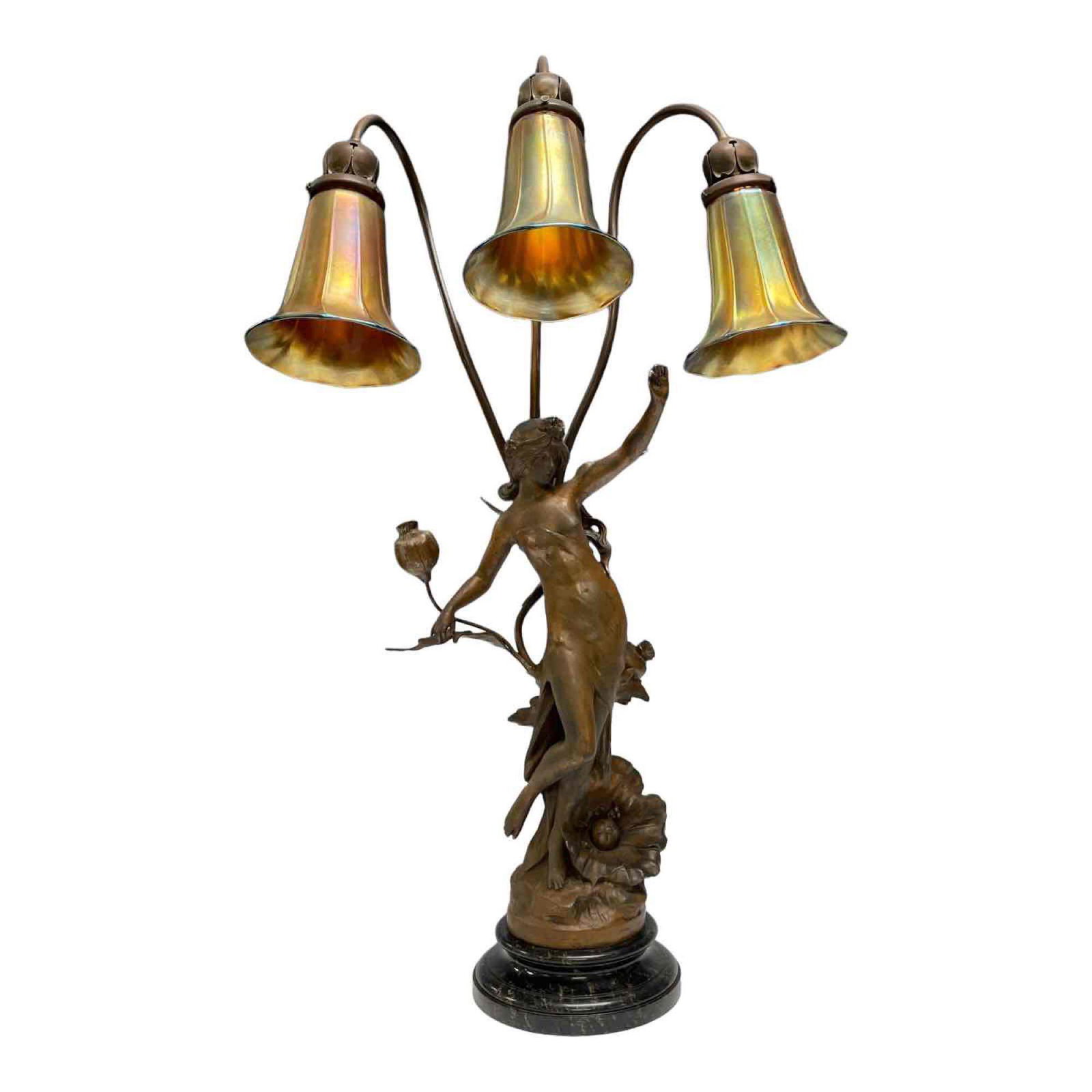 Art Nouveau Figural Newel Post Lamp, after Auguste Moreau (1 of 20)