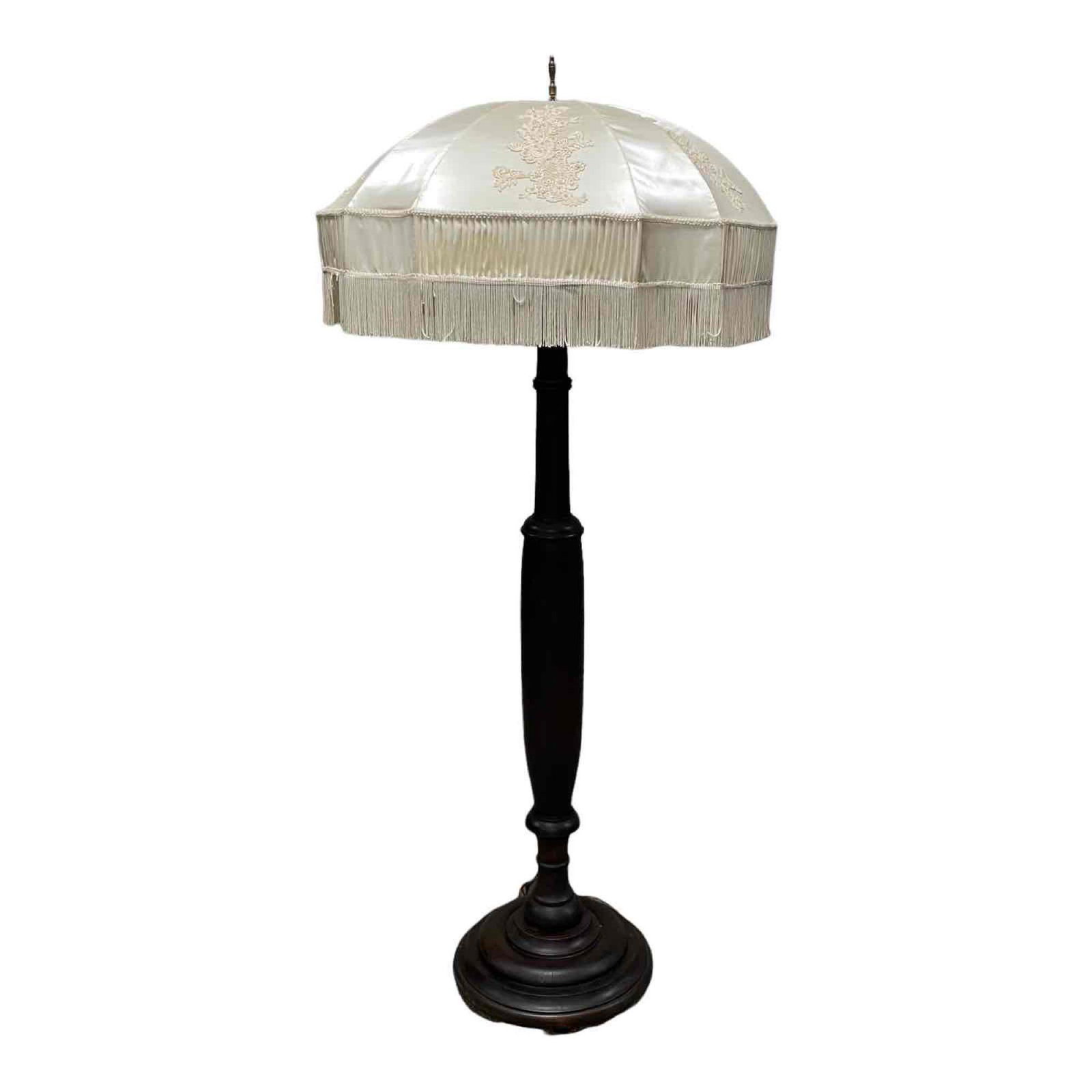 Rosewood Floor Lamp with Silk Fringed Shade (1 of 20)