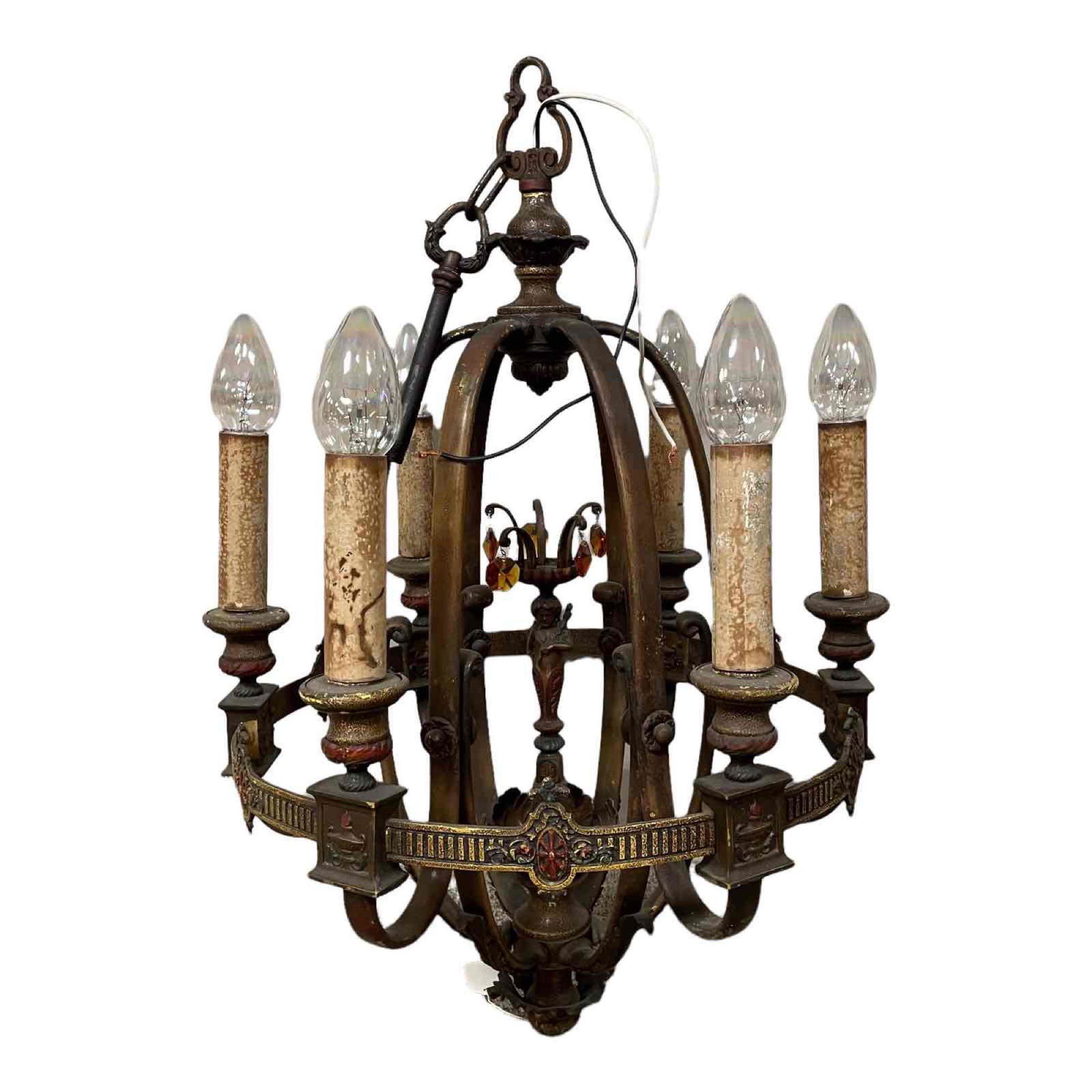 Six Arm Figural Art Deco Hanging Chandelier (1 of 20)