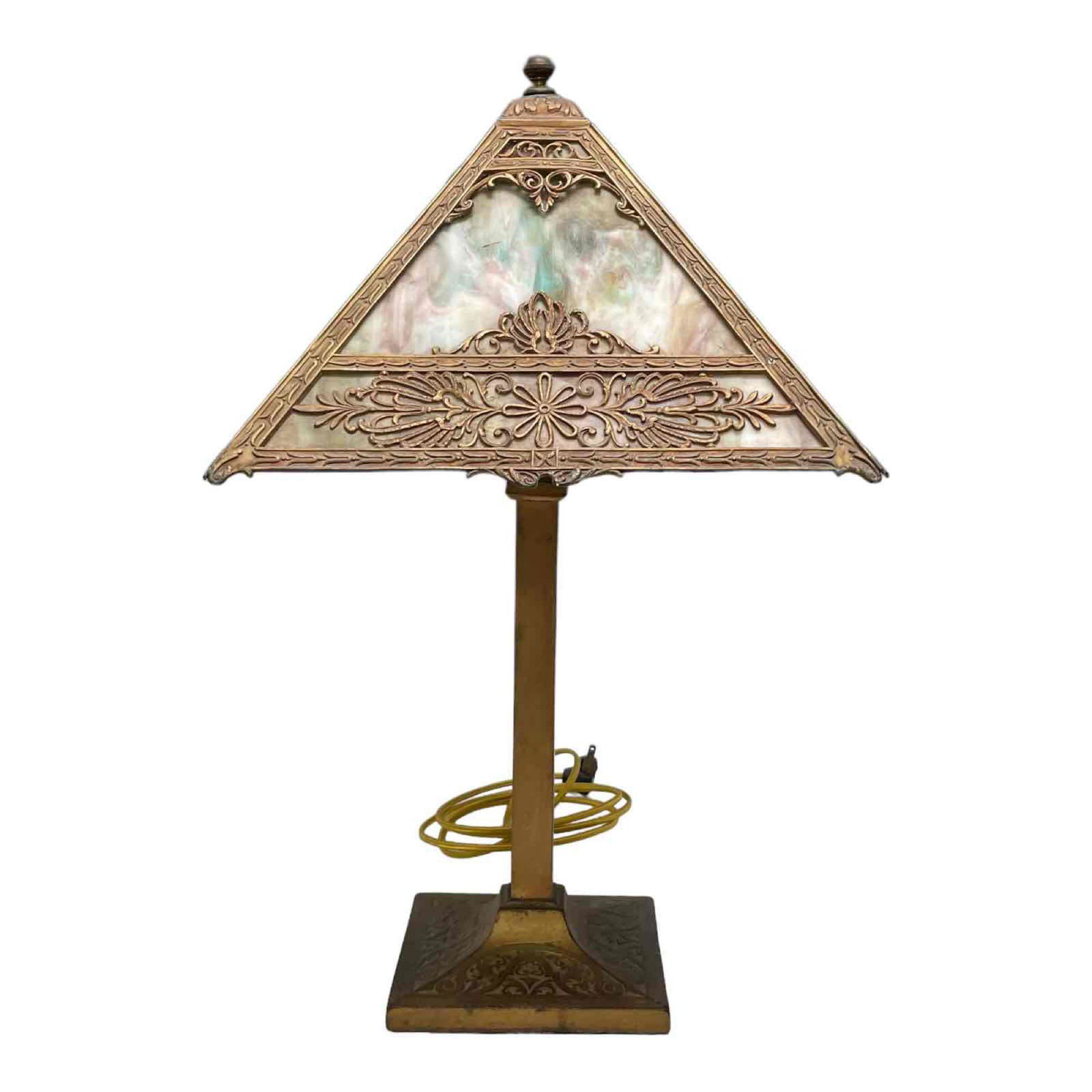Antique Square Panel Slag Glass Table Lamp (1 of 13)