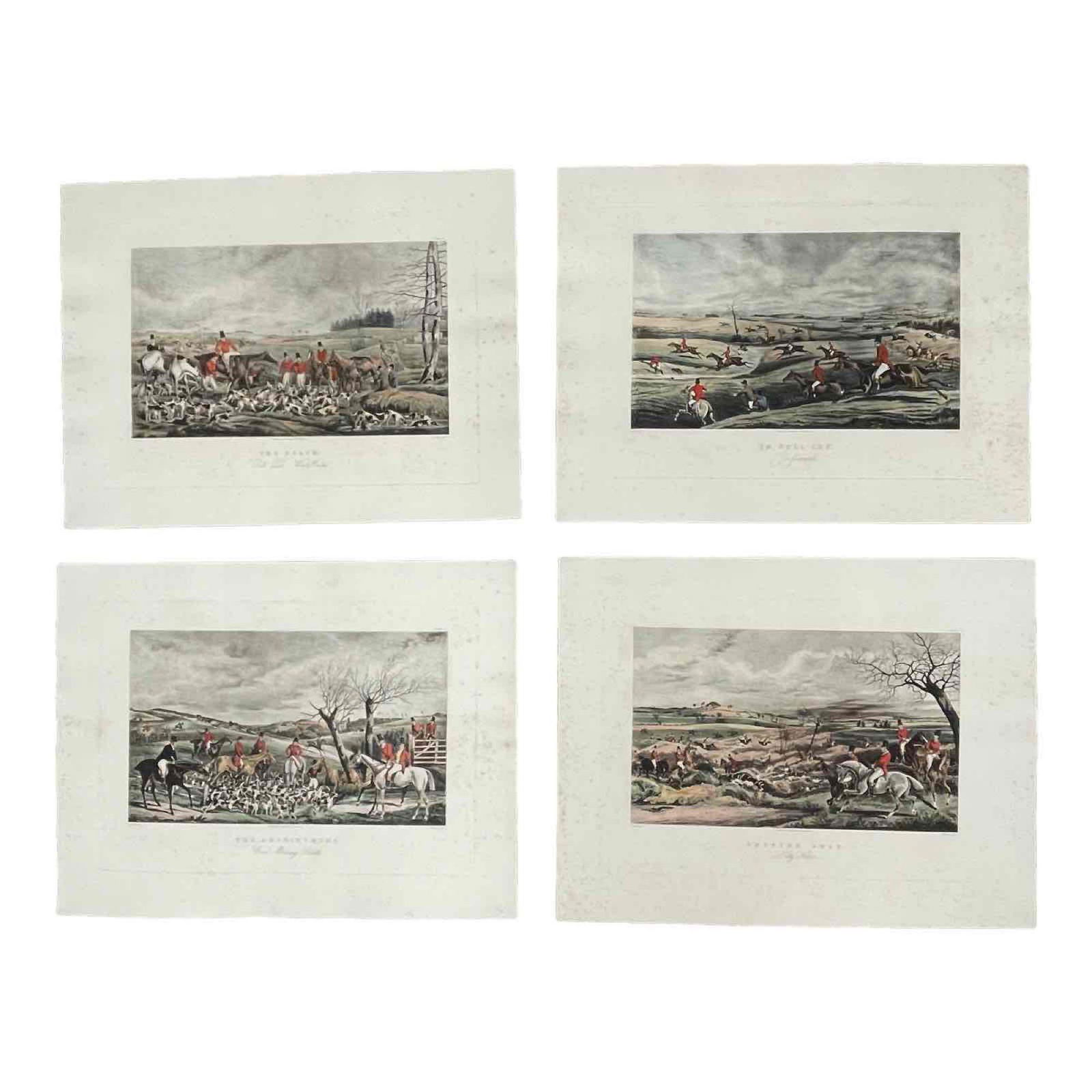 4 Colored Engraving Plates after Henry Thomas Alken Sr: Group of four Hand-colored Engravings after Henry Thomas Alken (English, 1785-1851). Including THE DEATH by J. Phelps, IN FULL CRY by F.C. Lewis, GETTING AWAY by R.G. Reeve and THE APPOINTMENT by H. G