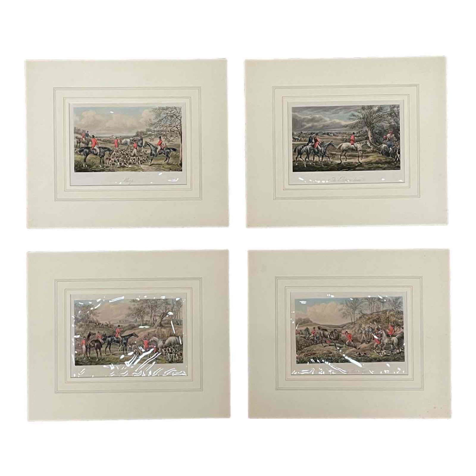 Set of Four Small English Fox Hunt Scene Aquatints (1 of 20)