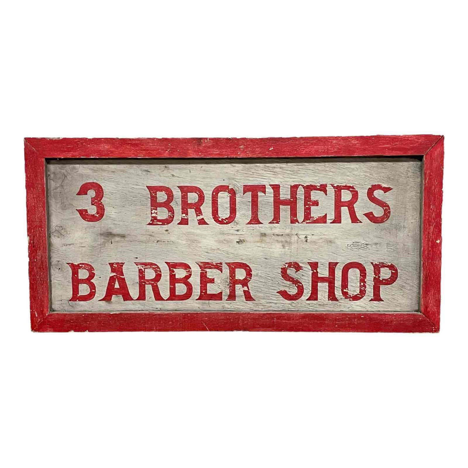 Primitive 3 Brothers Barber Shop Wooden Sign (1 of 9)
