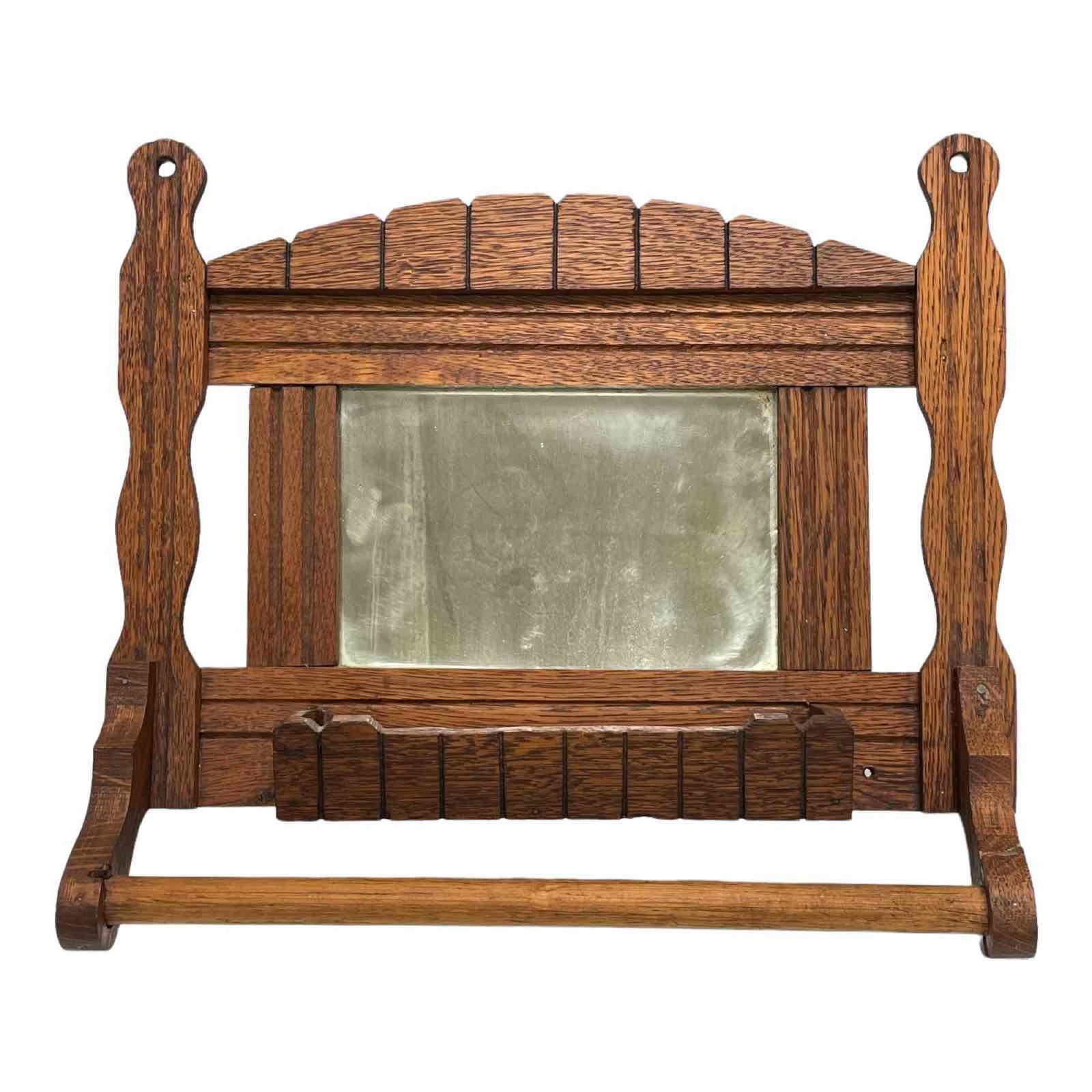 19th Century American Oak Shaving Mirror w Comb Box (1 of 17)