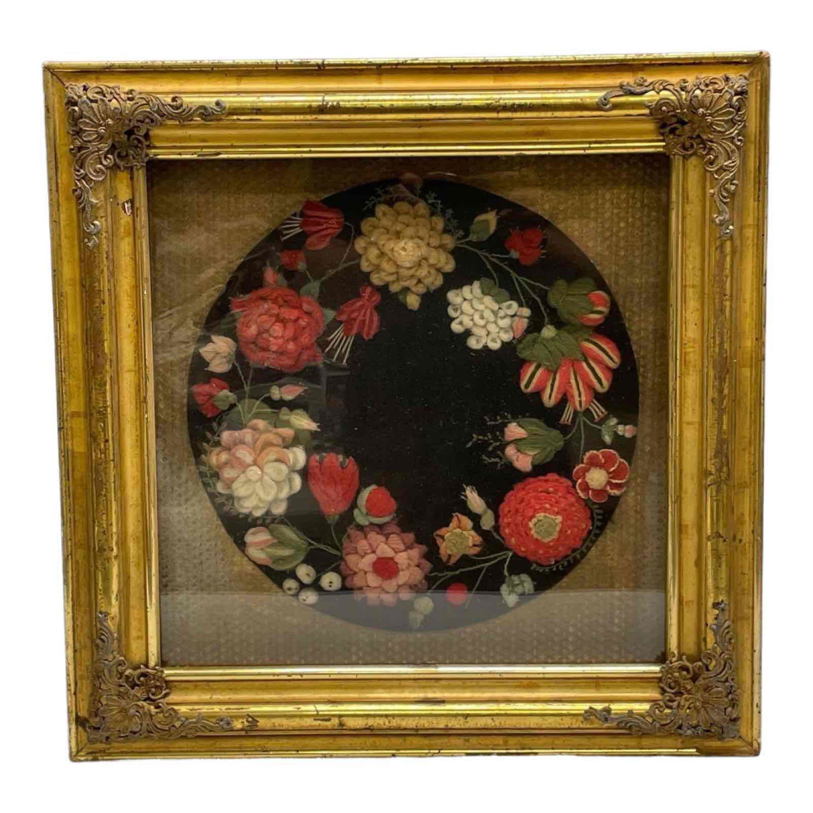 1800's Framed Wreath in Gold Shadow Box Frame (1 of 10)