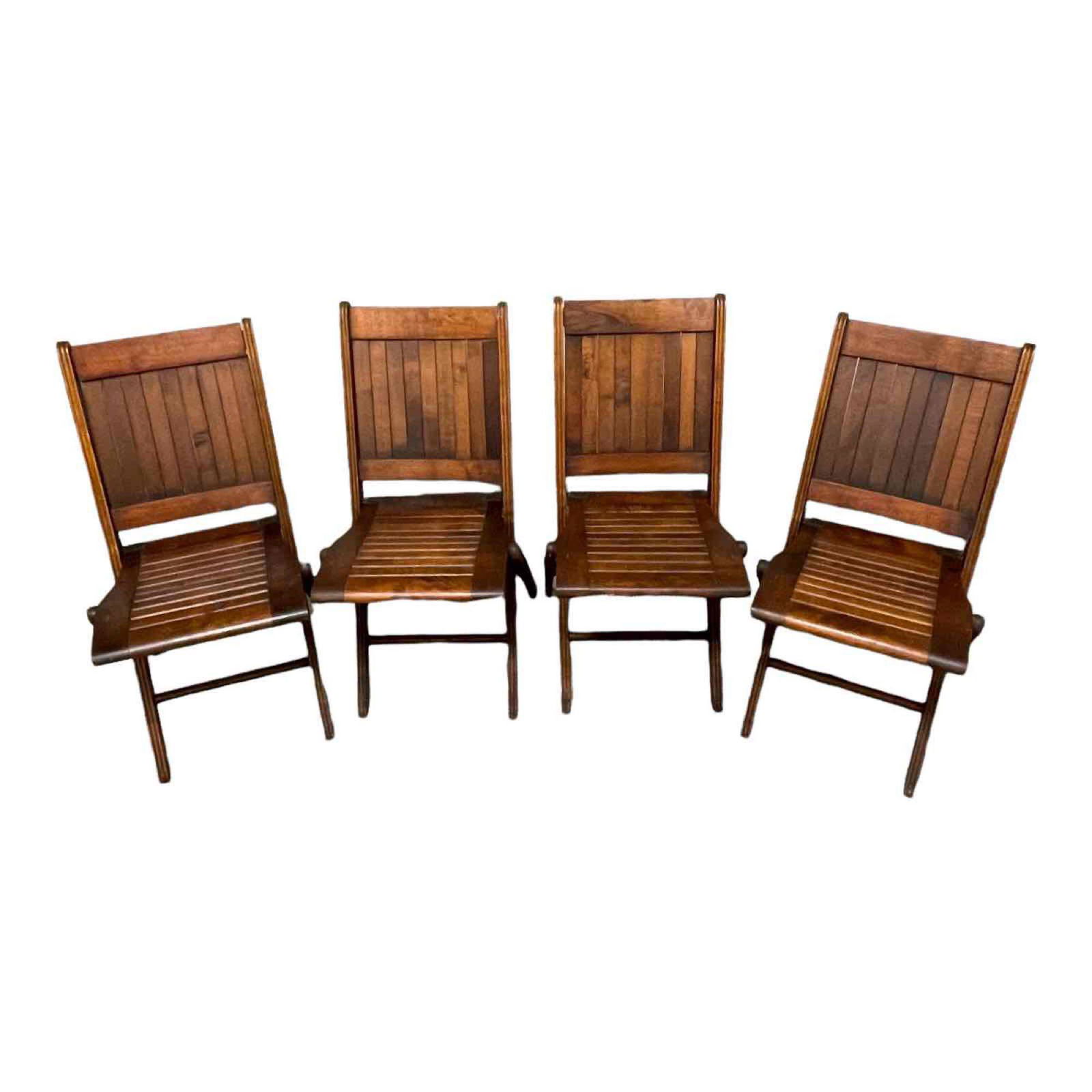 Set of Four (4) Antique  Wood Folding Chairs (1 of 15)