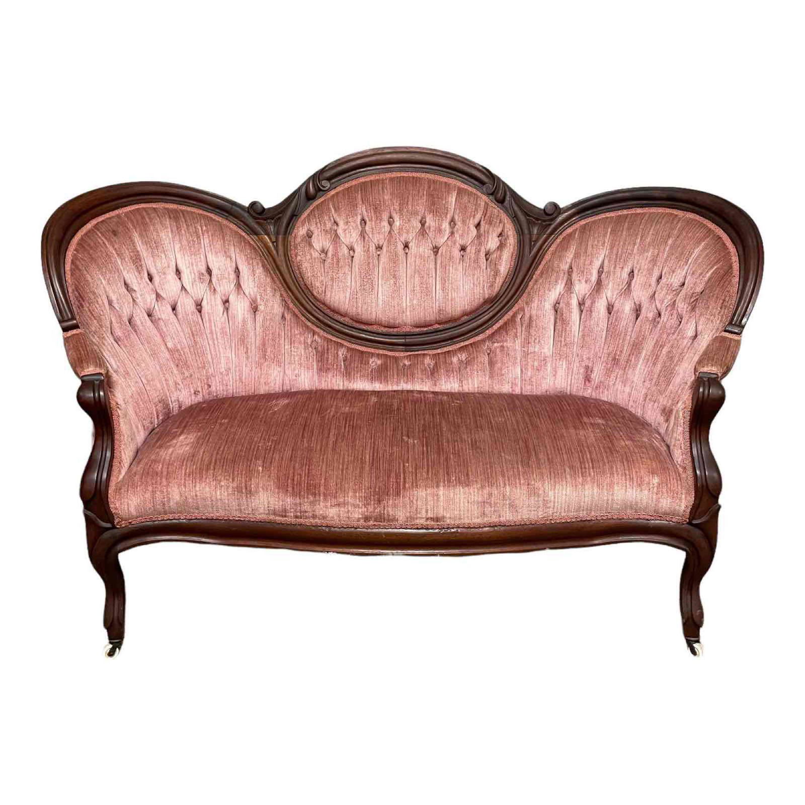 American Victorian Tufted Medallion Back Settee (1 of 15)
