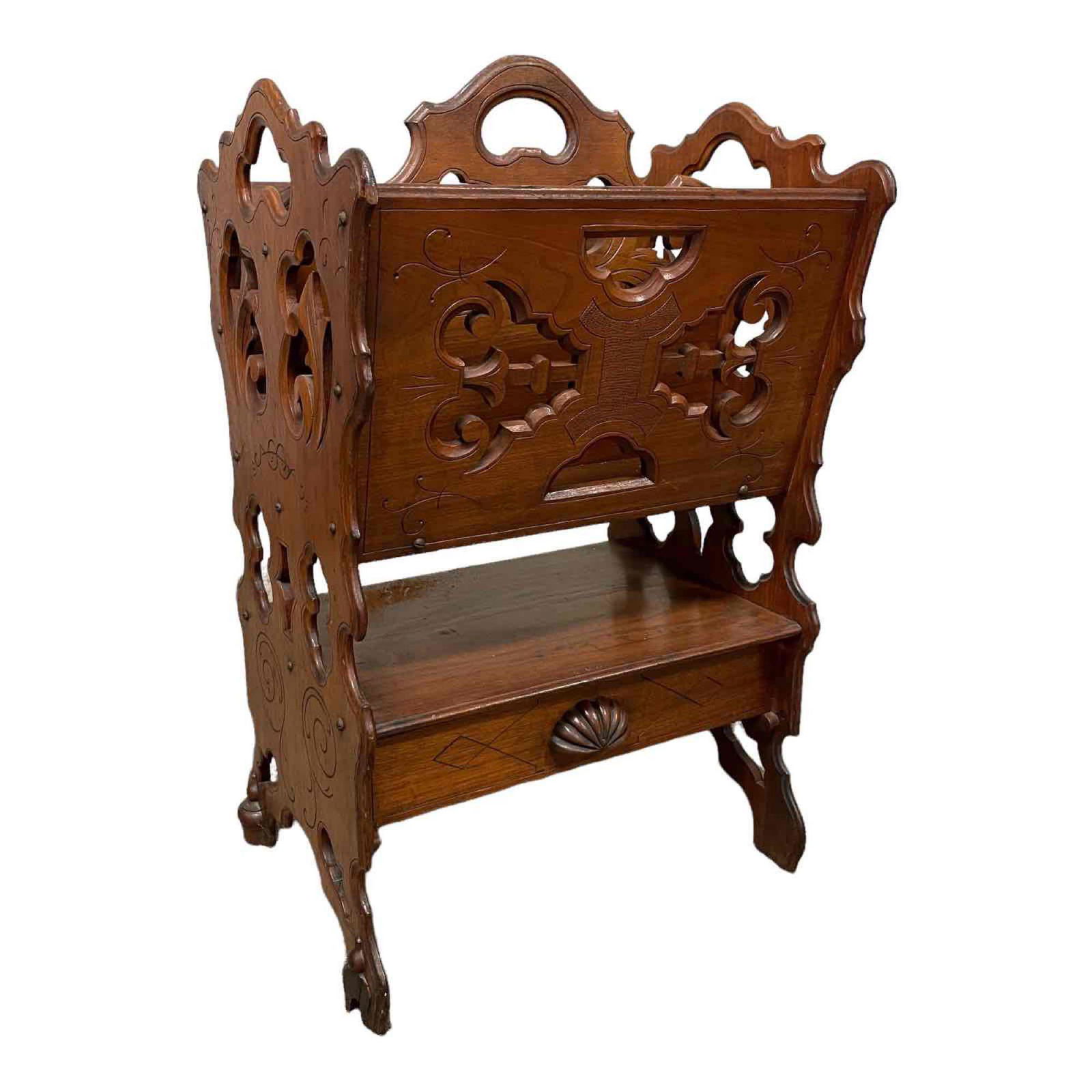 American Renaissance Revival Carved Walnut Canterbury (1 of 14)