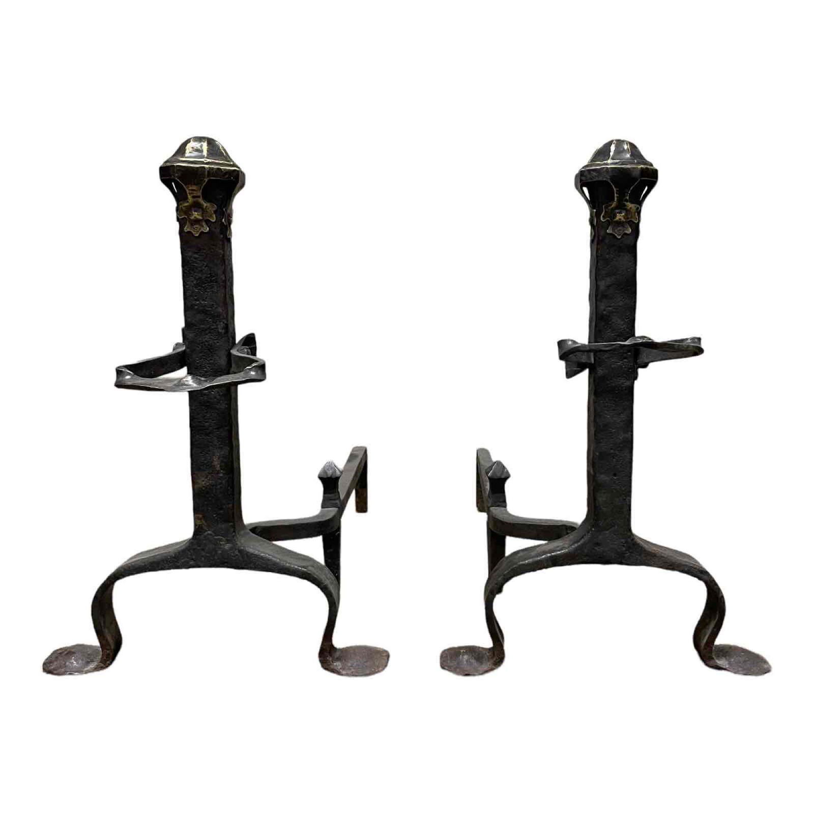 Fine Set of Hand Wrought Iron Andirons (1 of 20)