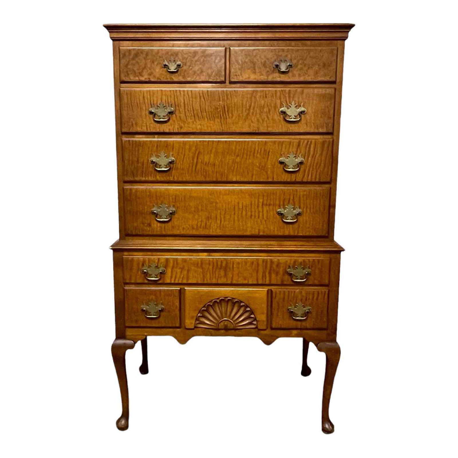 Exceptional Tiger Maple Queen Anne Highboy (1 of 20)