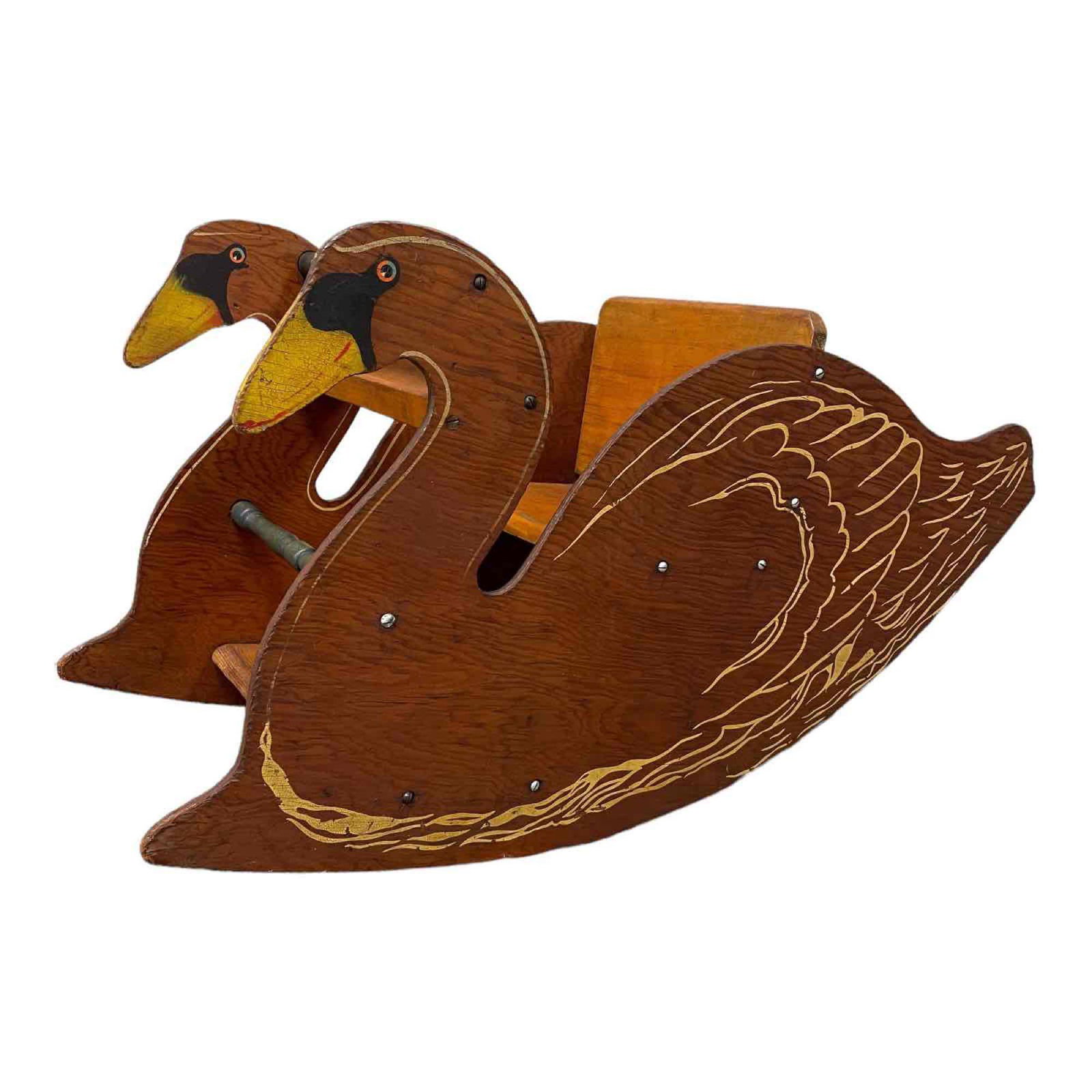 1940's Vintage Hand Painted Swan Childs Rocker (1 of 17)