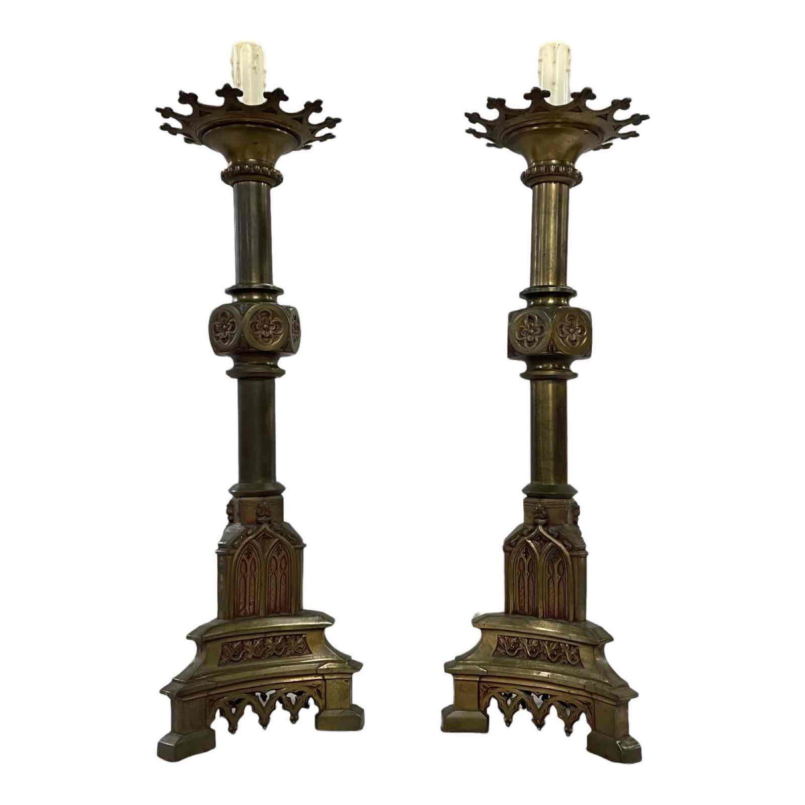 Bronze Gothic Revival Cathedral Alter Candlesticks (1 of 20)