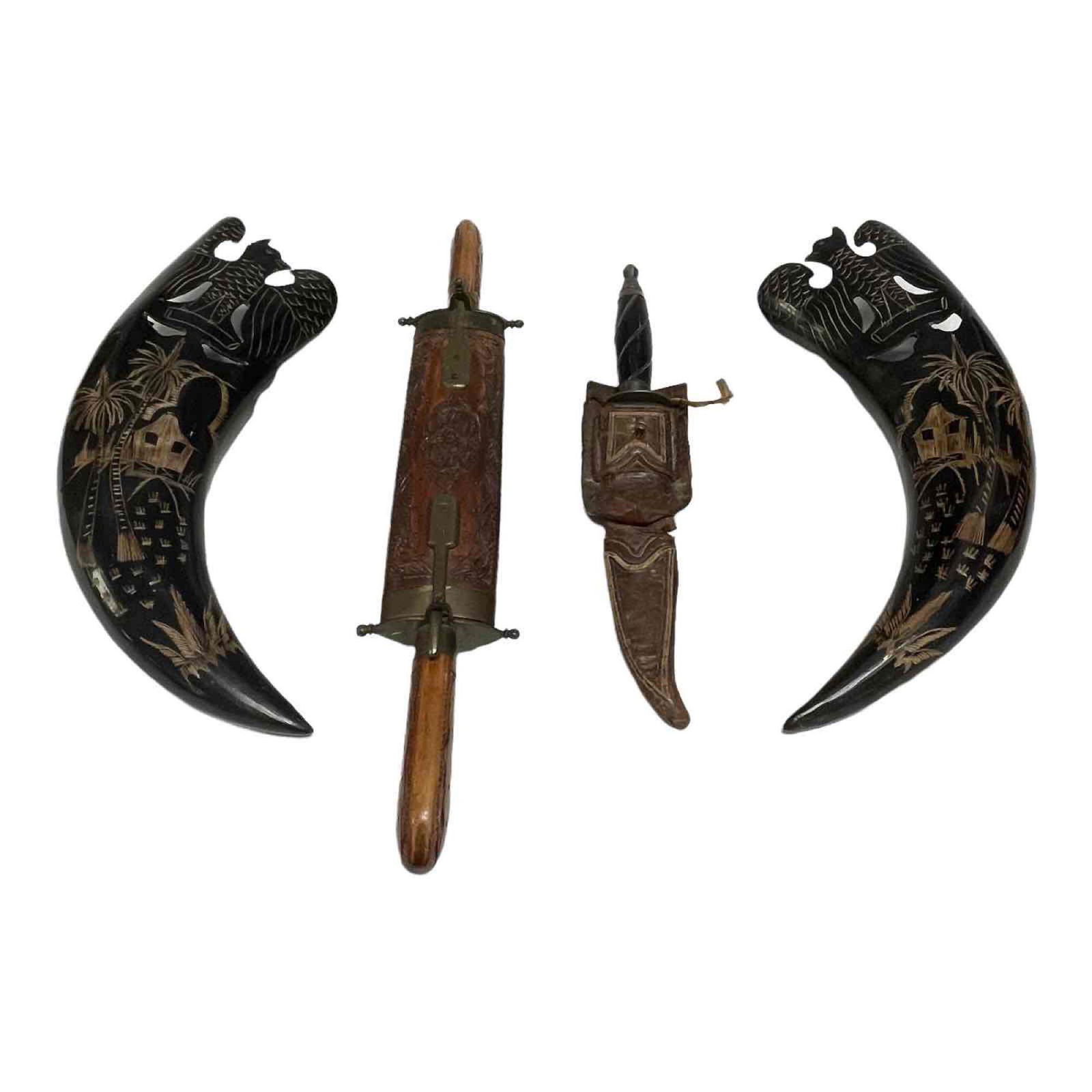 Carved Horn Wall Pockets, Cutlery Set and Knife (1 of 19)