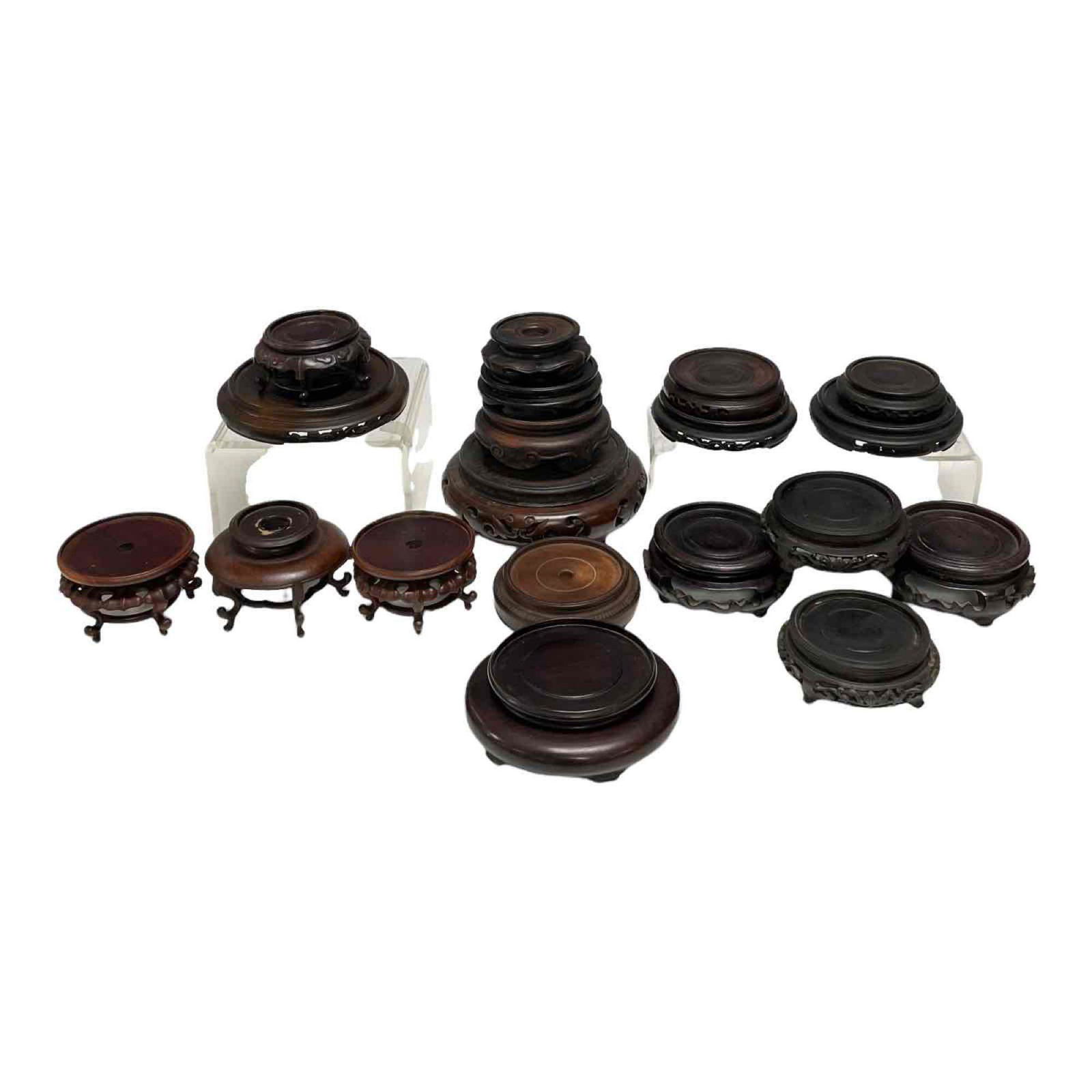 Group of 20 Chinese Teak and Rosewood Vase Stands - Pedestals (1 of 18)