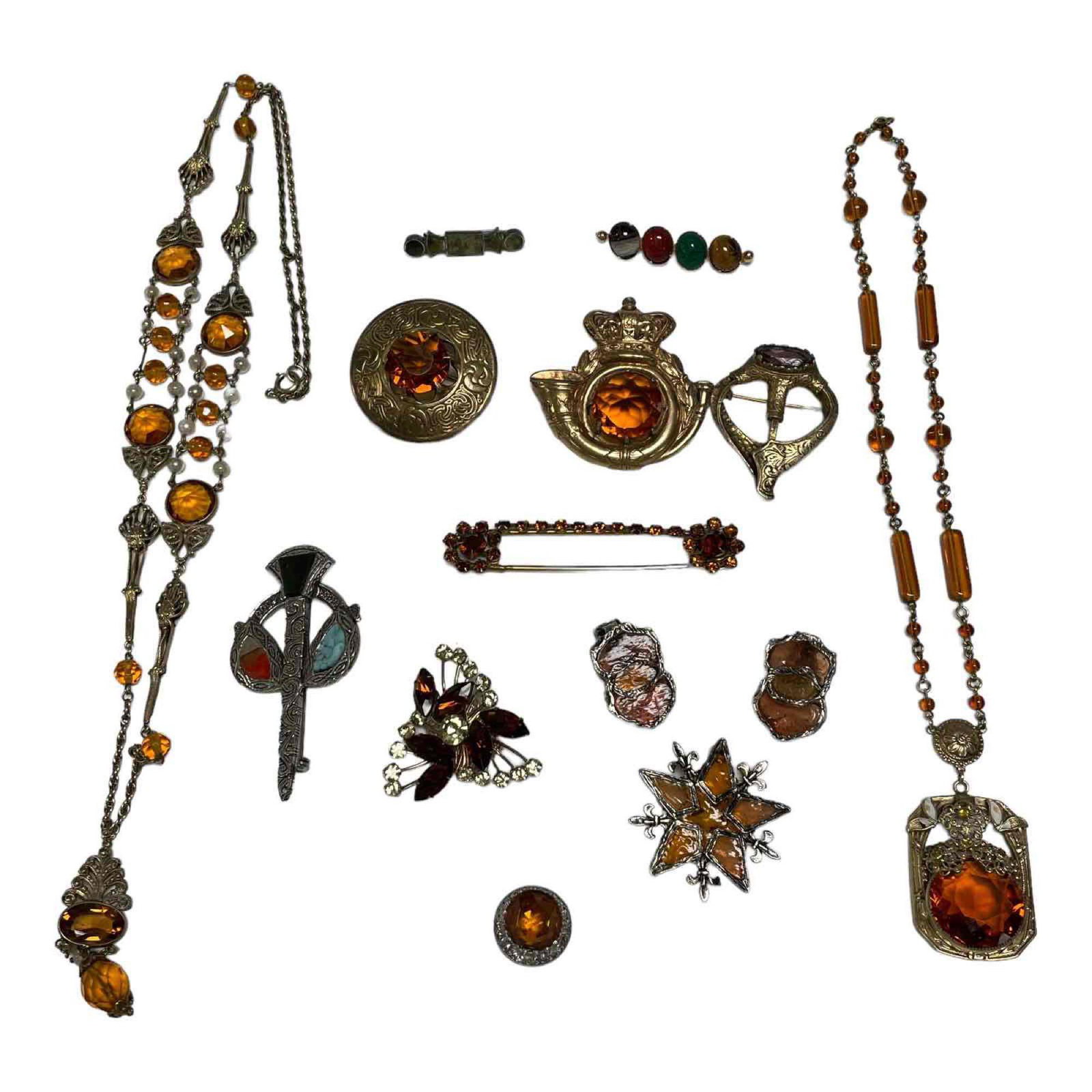 Vintage Amber Colored Rhinestone Costume Jewelry Group Lot (1 of 18)