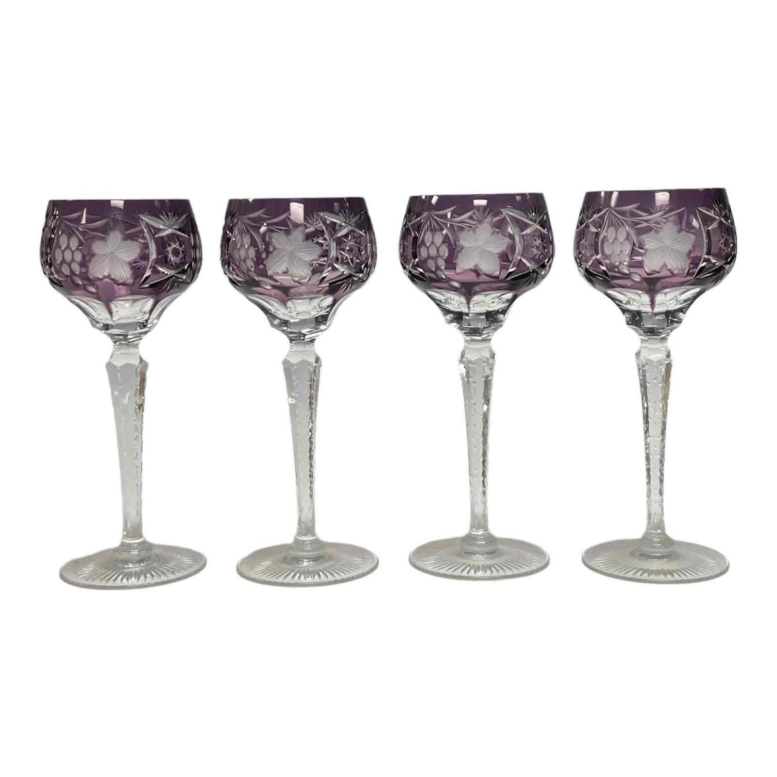 4 Amethyst To Clear Tall Hock Wine Stems- Traube by NACHTMANN: Four stems in good condition as shown, see photos. Measuring approx 8.25" tall.