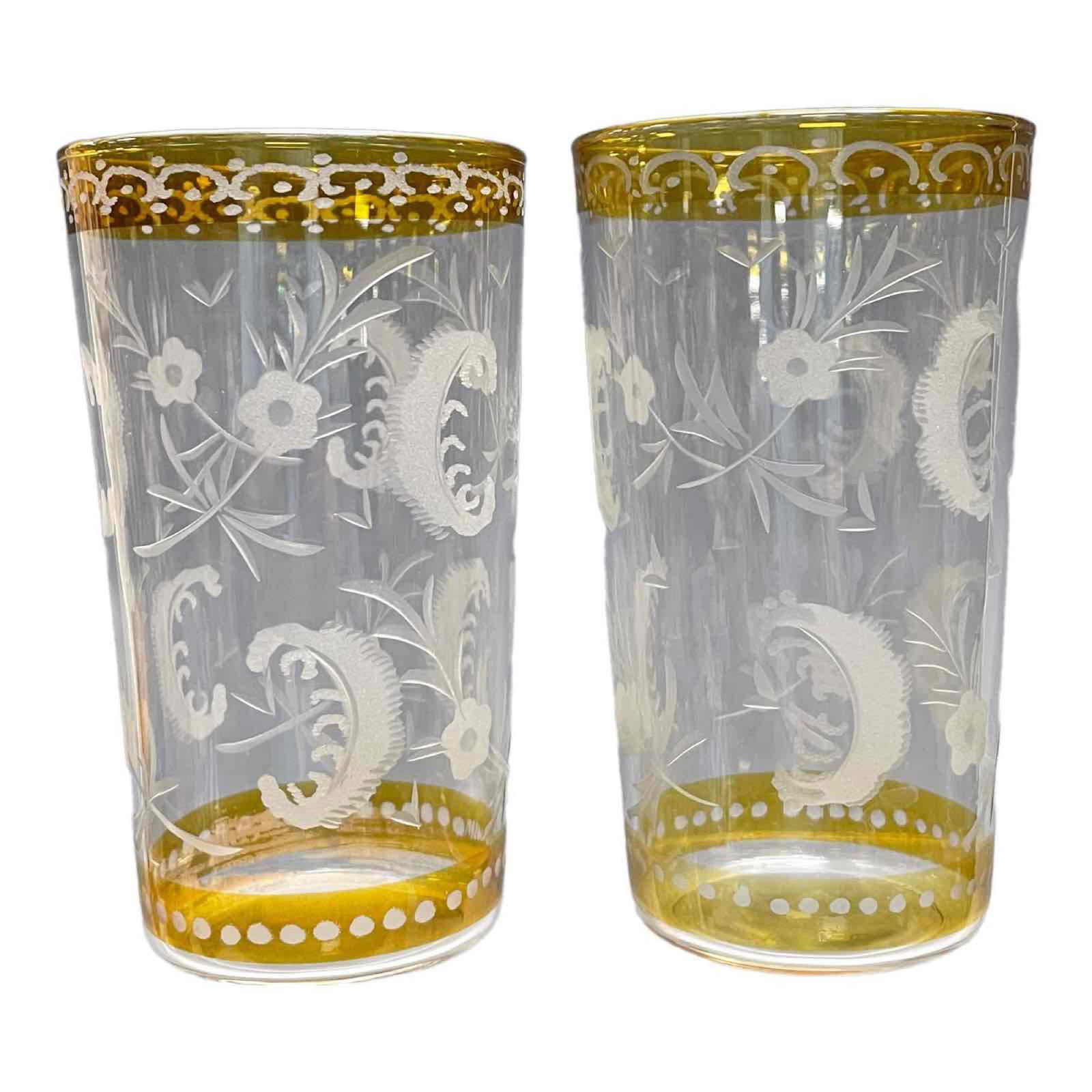 10 European Cut Back Drink Glasses with Golden Yellow Borders (1 of 13)