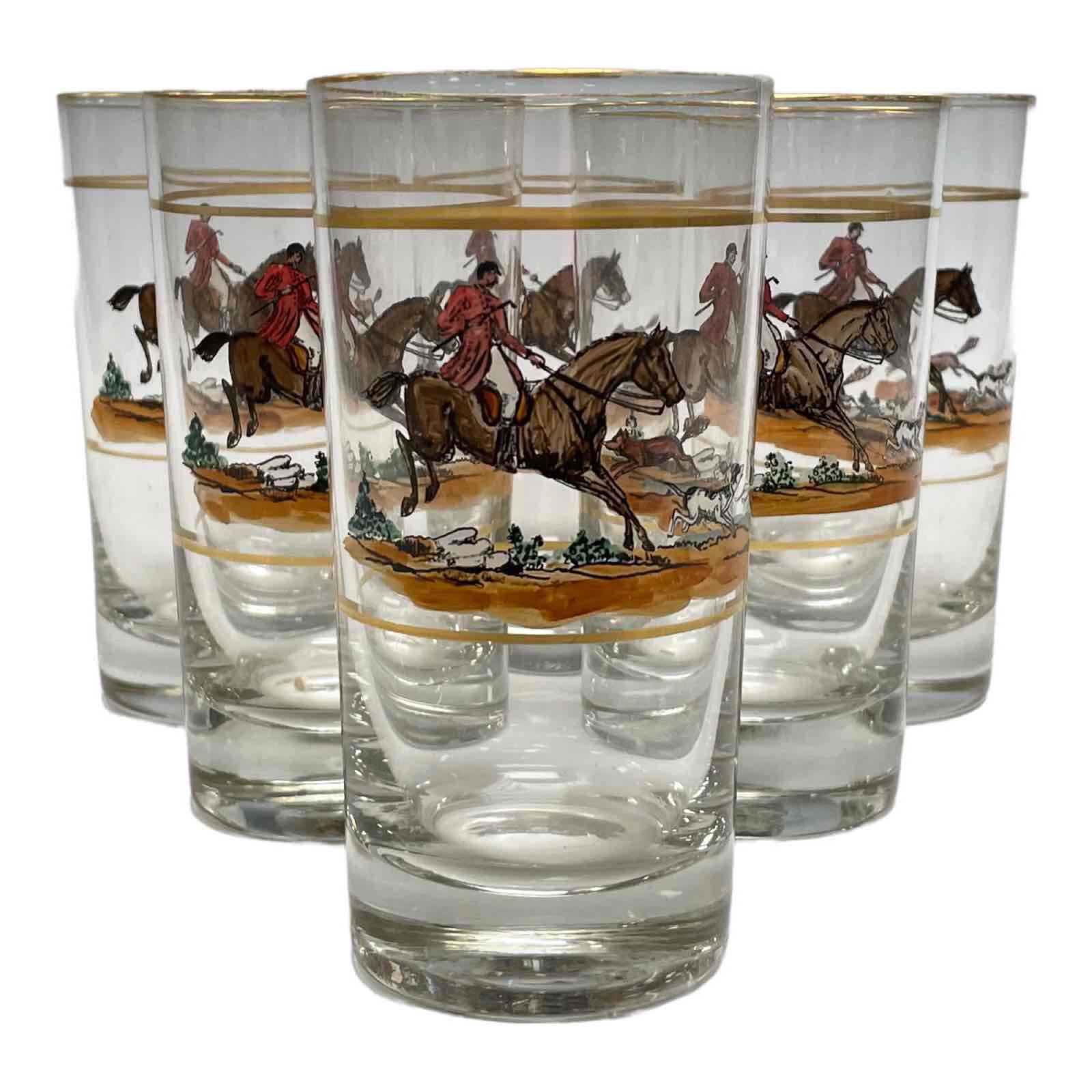 Set of Six (6) English Fox Hunting Scenic Glasses (1 of 15)