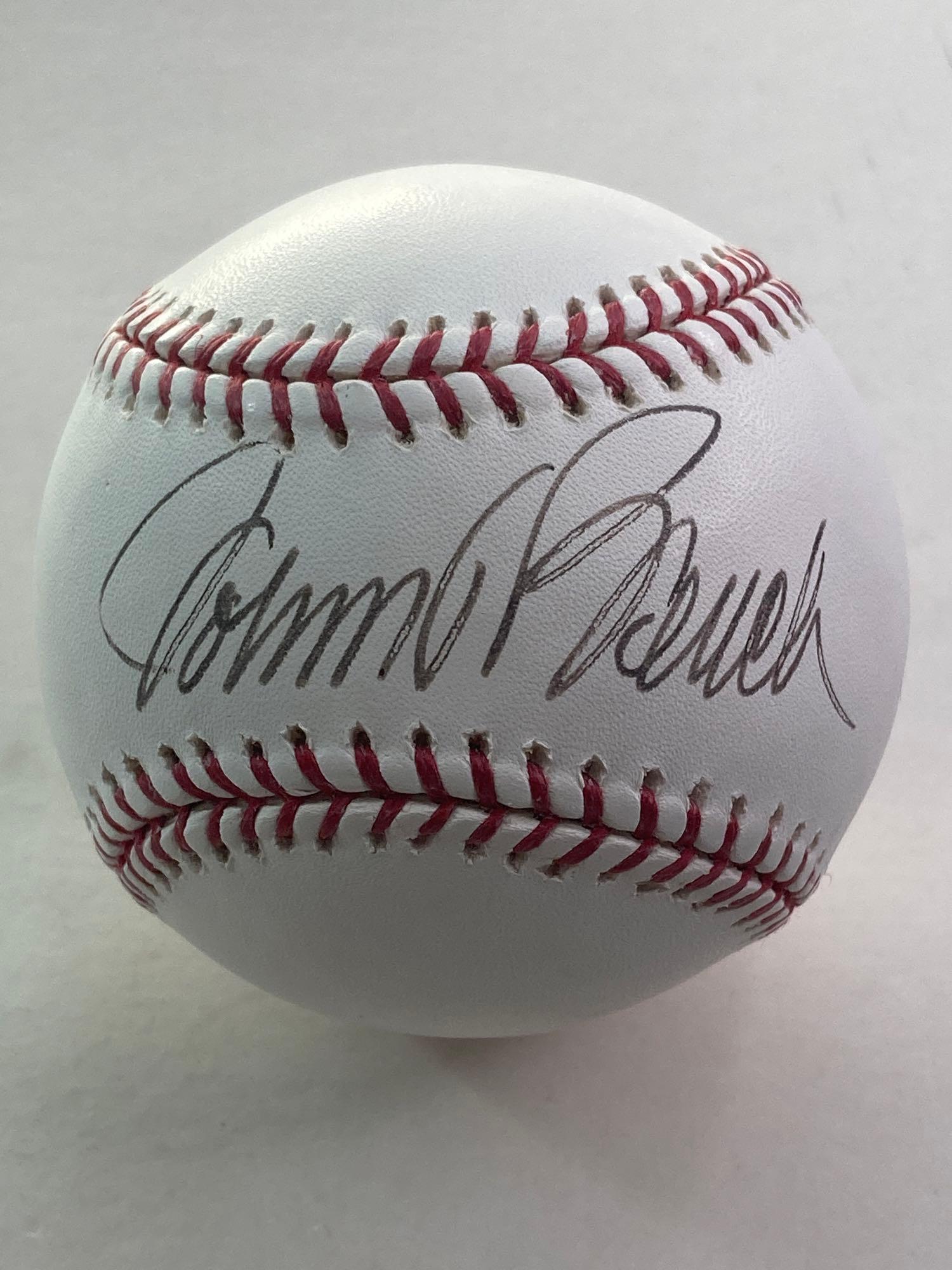 Johnny Bench Autographed Baseball JSA: Official Bud Selig baseball signed on the sweet spot by the legendary Reds catcher. Large, black pen signature. A fixture behind the plate and in the batter's box for so many championships and seasons