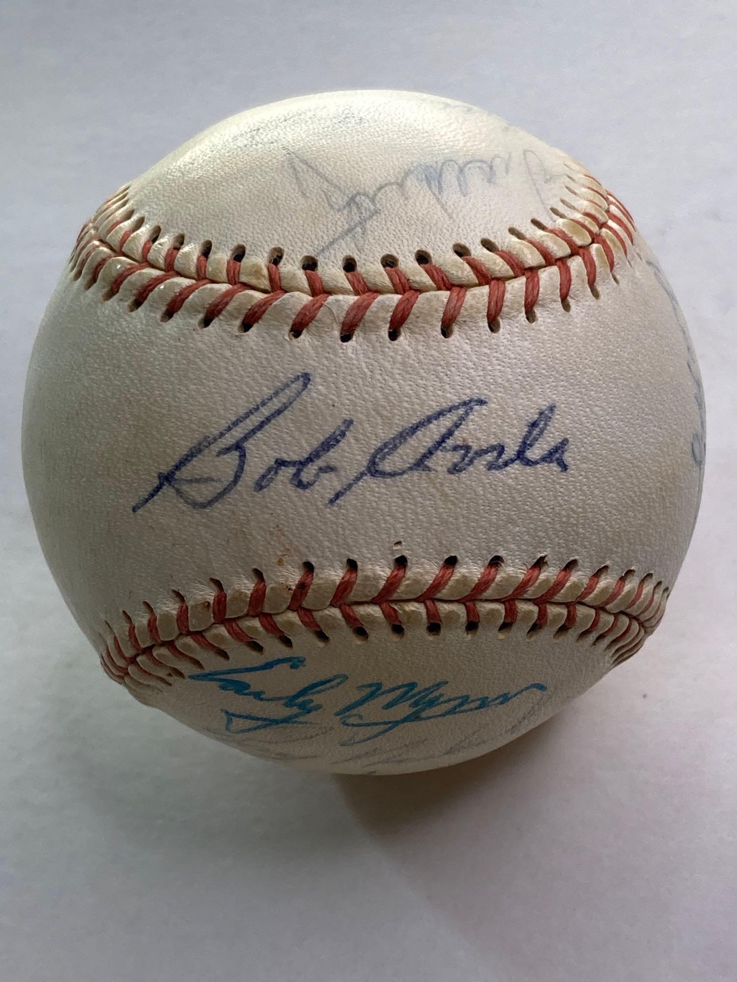 1954 Cleveland Indians Stars Signed Baseball: Cleveland Indians regulation league baseball signed by (15) members of the American League Championship team. Bob Avila on the sweet spot, Early Wynn, Ray Narleski, Al Rosen, Bob Feller, Mike Garcia,