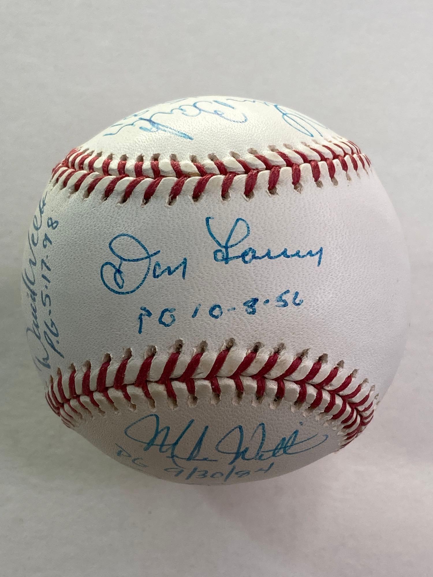Perfect Game Pitchers Autographed Baseball: Official Bud Selig baseball signed by eight pitchers that have achieved the rarest of feats; pitching a perfect game! Each legend has inscribed the date of their perfect game along with their signatur