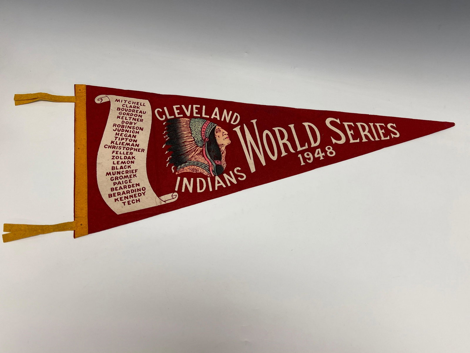 Rare 1948 Cleveland Indians Full Sized Scroll Pennant "Tech" Variation (1 of 8)