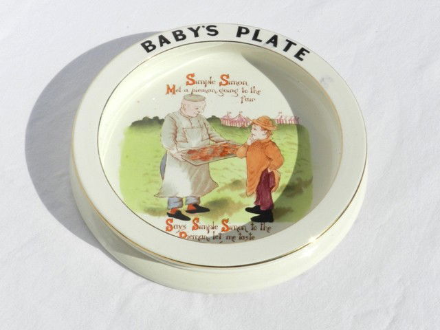 Carlton Ware " Simple Simon" Baby Plate: With a 1894 mark, excellent condition.
