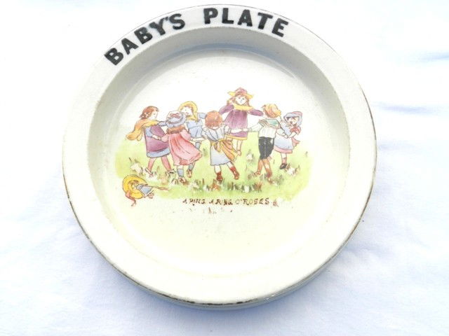 Carlton Ware "A Ring O'Roses" Baby Plate: ca. 1900 children's game ring around the rosie. Some minor fade, good condition