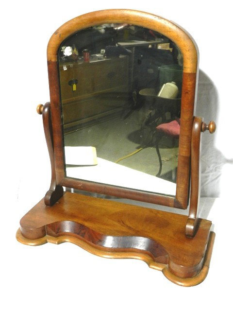 Cherry, Country Empire Shaving Mirror: nice chest top mirror with empire lines. Good condition. Approx 24" x 21". Minor loss on mirroring as shown.