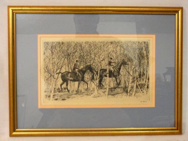 Artist Signed Paul Brown Polo Drawing/ Print: Under glass, not positive if print or drawing. Bid accordingly. Condition very good. Matt Size H. 7'' W. 12