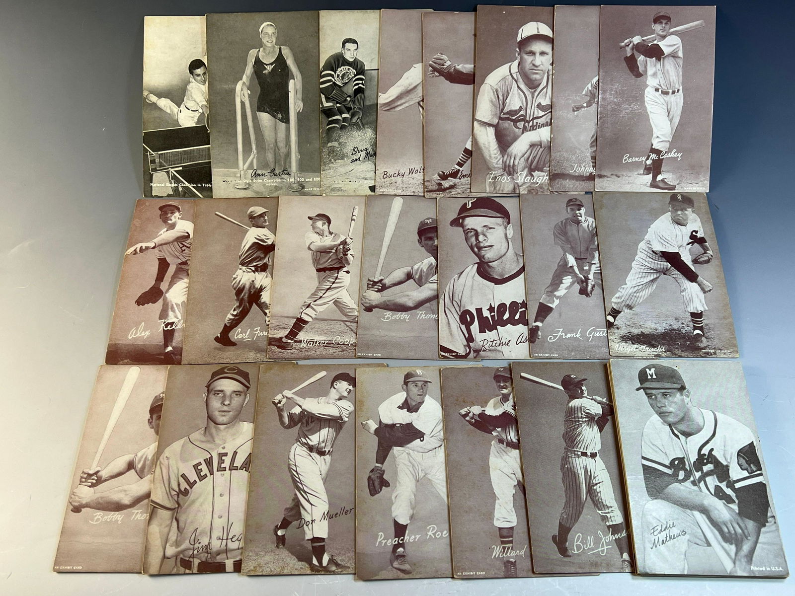 Vintage Exhibit Supply Co. Card Lot of 30 w/Stat Backs & HOFers (1 of 2)