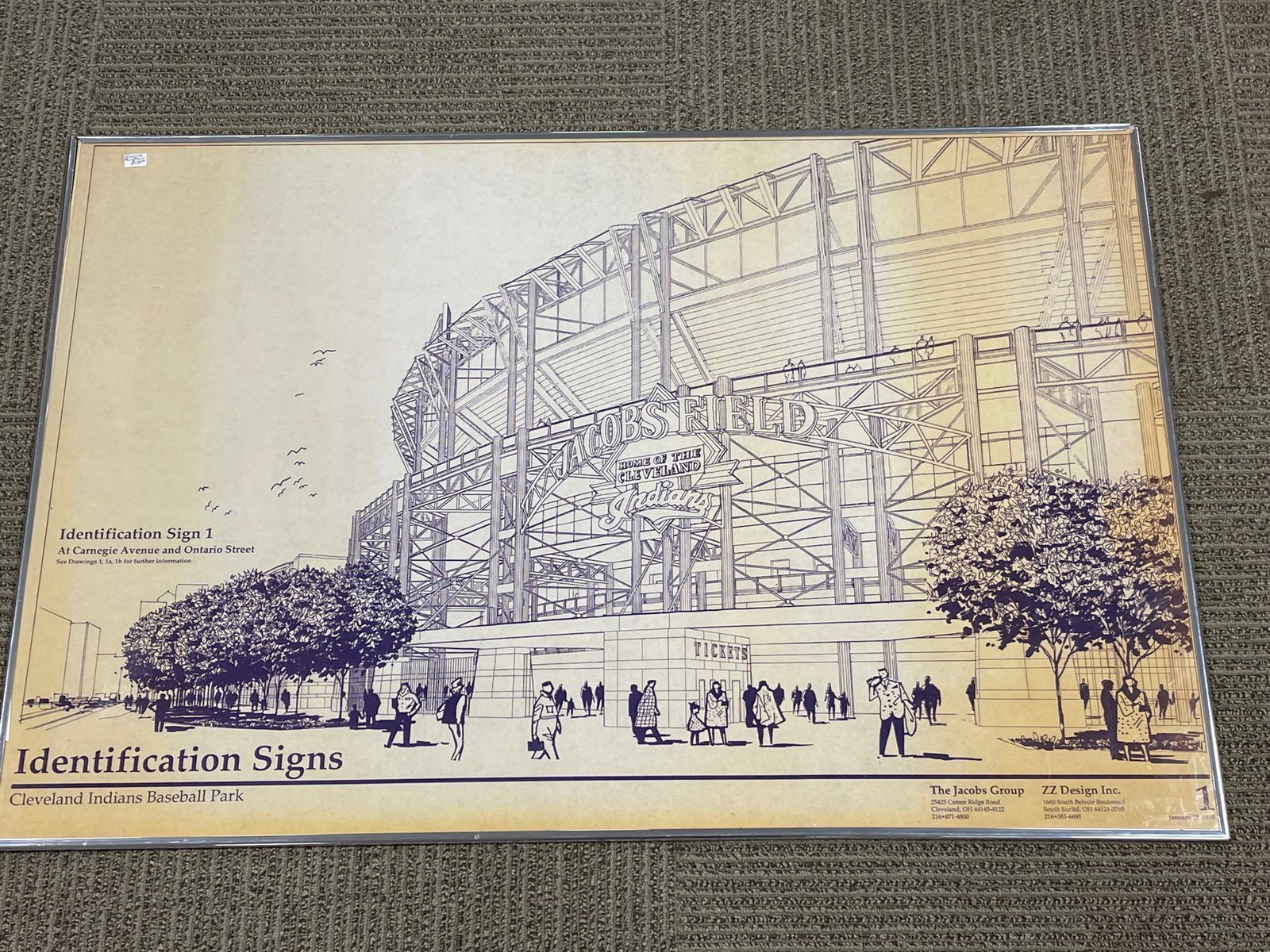 Jacobs Field Original Blue Print 1994 Carnegie and Ontario!!!: Condition: Any condition statement is given as a courtesy to a client, is only an opinion and should not be treated as a statement of fact. Premier Auction Galleries LLC shall have no responsibility f