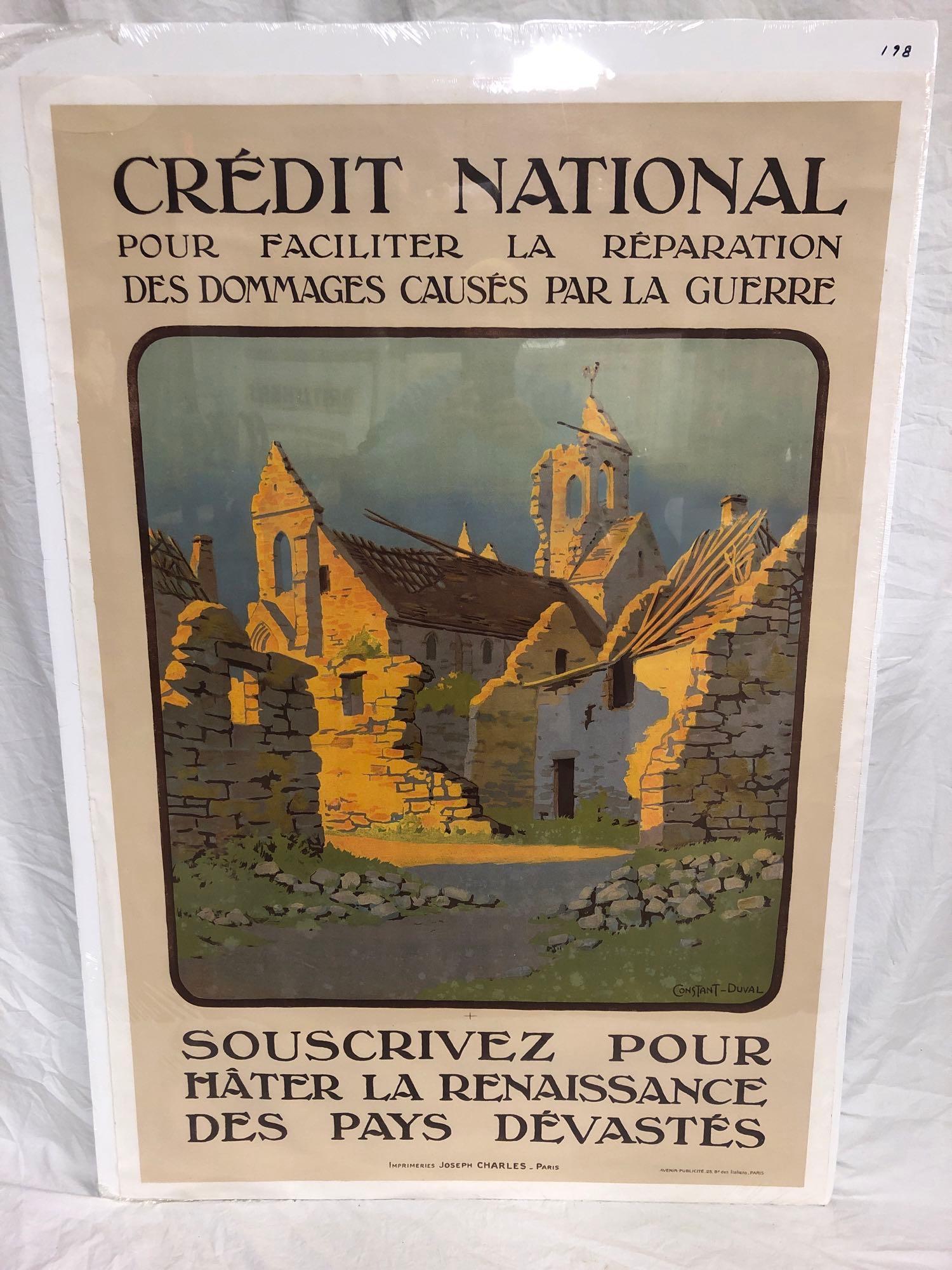 Credit National - WWI poster: 1917, 34x49, France, Constant Duval art, A condition on linen