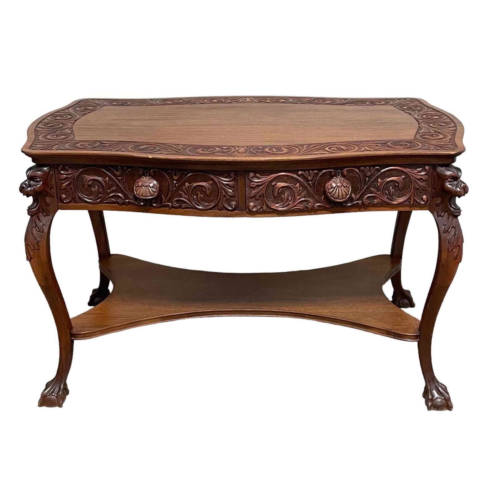 Attrib. to R J Horner Carved Carved Mahogany Griffin Partners Desk (1 of 17)
