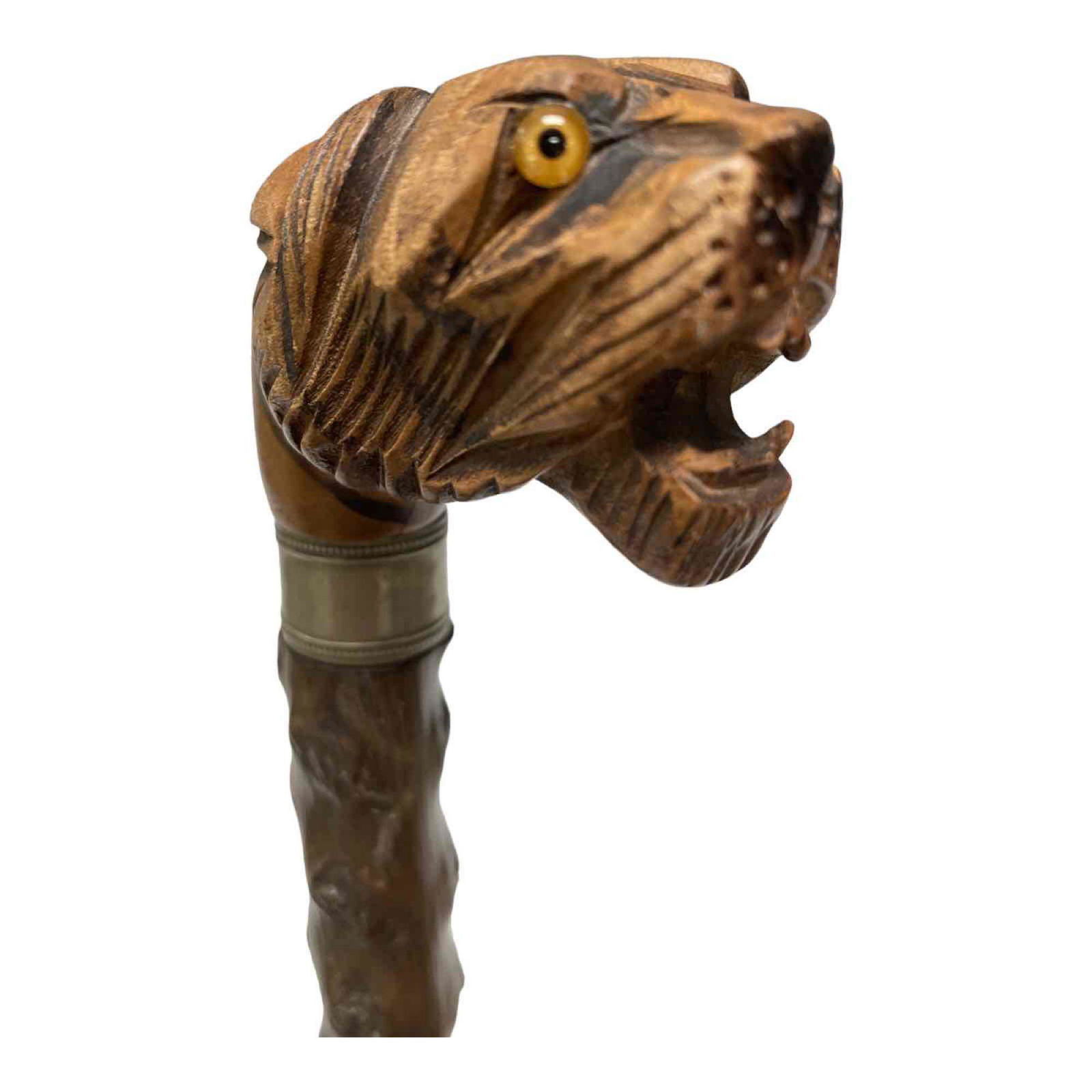 RARE Carved Tiger Head on Blackthorn Walking Stick (1 of 20)