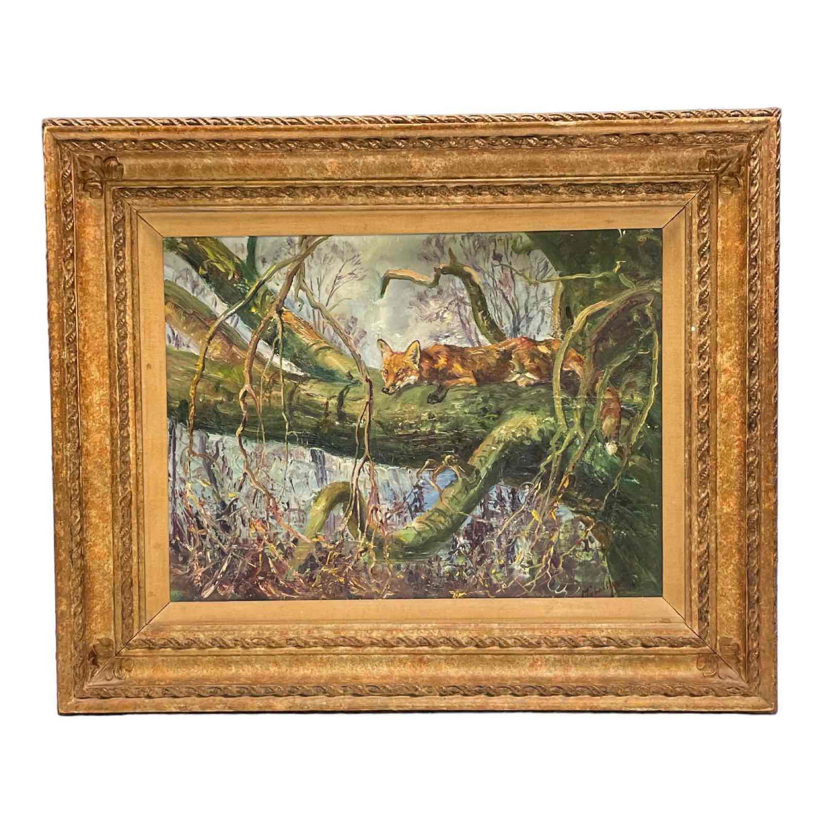 Michael Lyne (British, 1912-1989) FOX IN TREE Oil Painting (1 of 19)