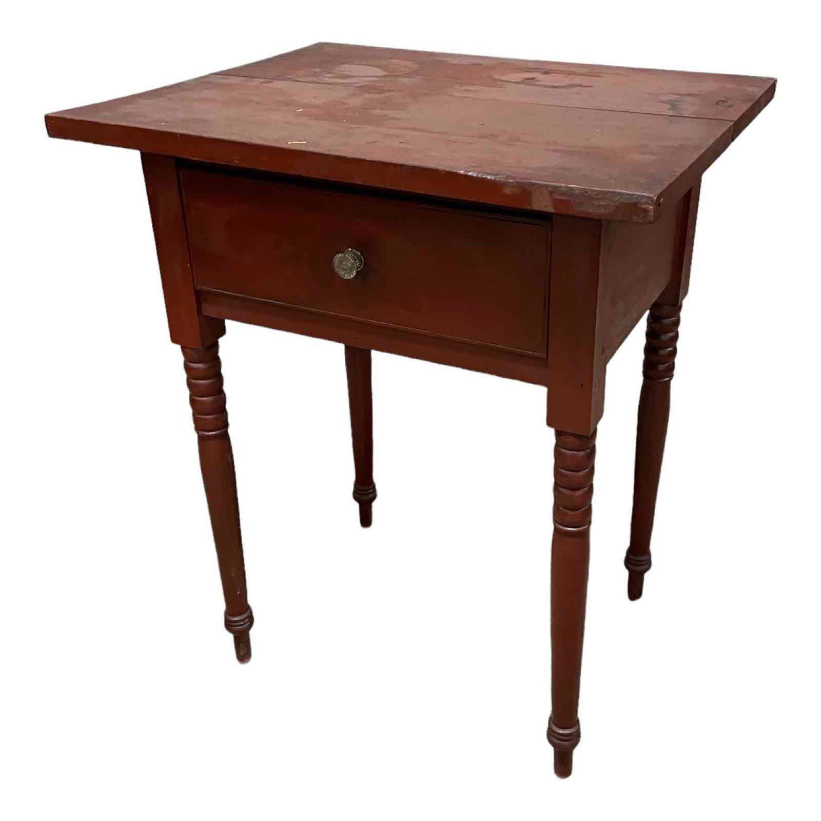 Early American Red Paint Decorated One Drawer Stand (1 of 19)
