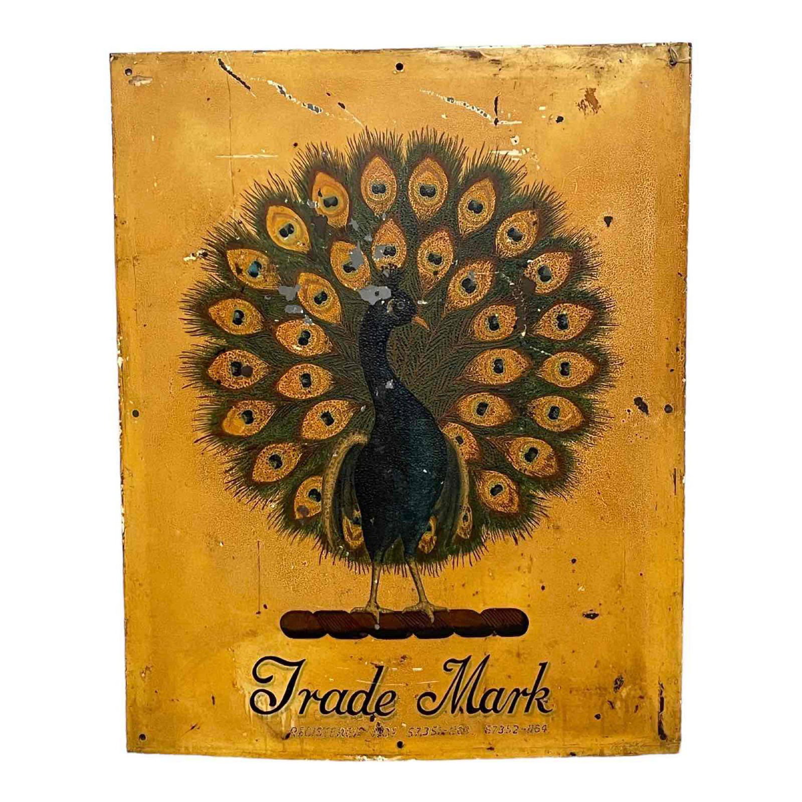 Antique Hand Painted Peacock Trade Mark Metal Sign / Plaque (1 of 11)
