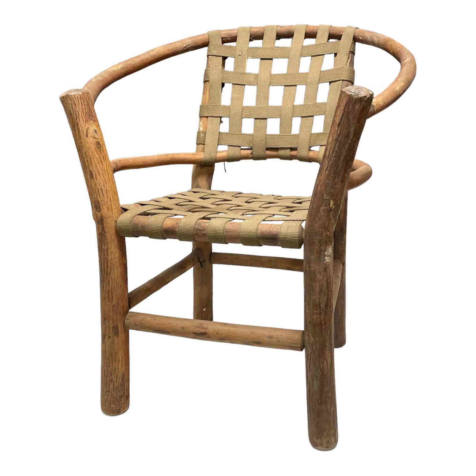 Rustic Miniature or Child's Log Chair with Arm Green Fabric (1 of 16)