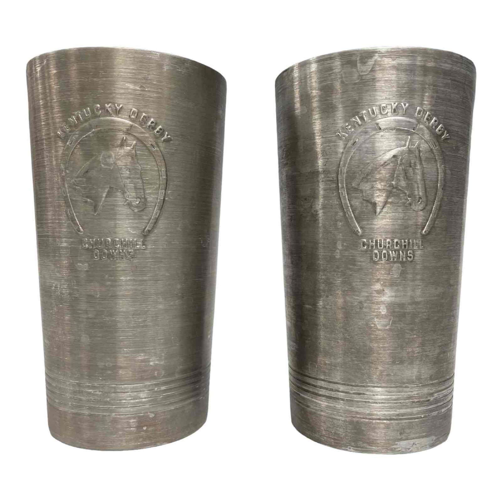 (2) RARE 1940's Aluminum Kentucky Derby Glassed (1 of 11)
