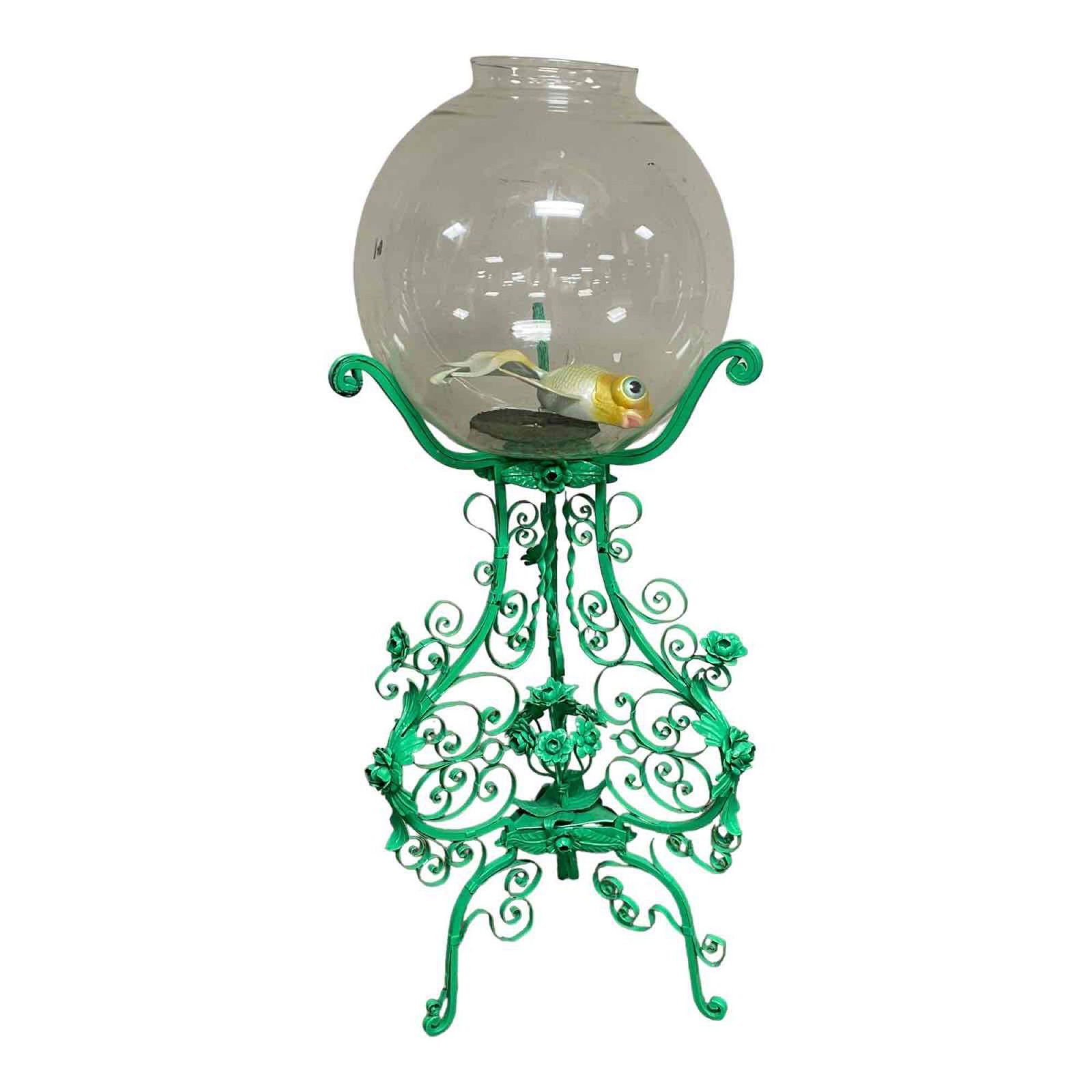 French Art Deco Fish Bowl Terrarium On Wrought Iron (1 of 17)