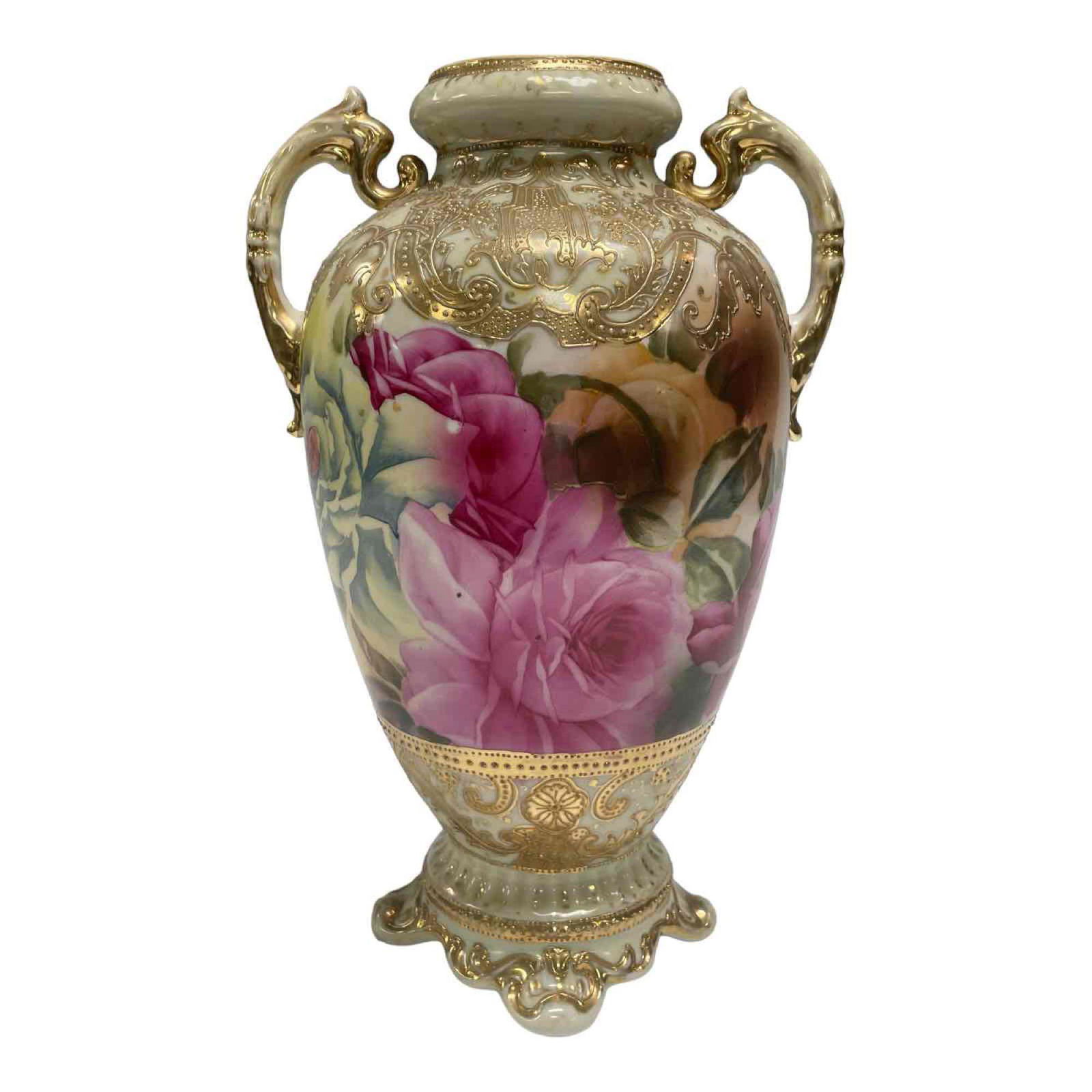 Gold Gilt Floral Hand Painted Nippon Double Handle Vase (1 of 16)