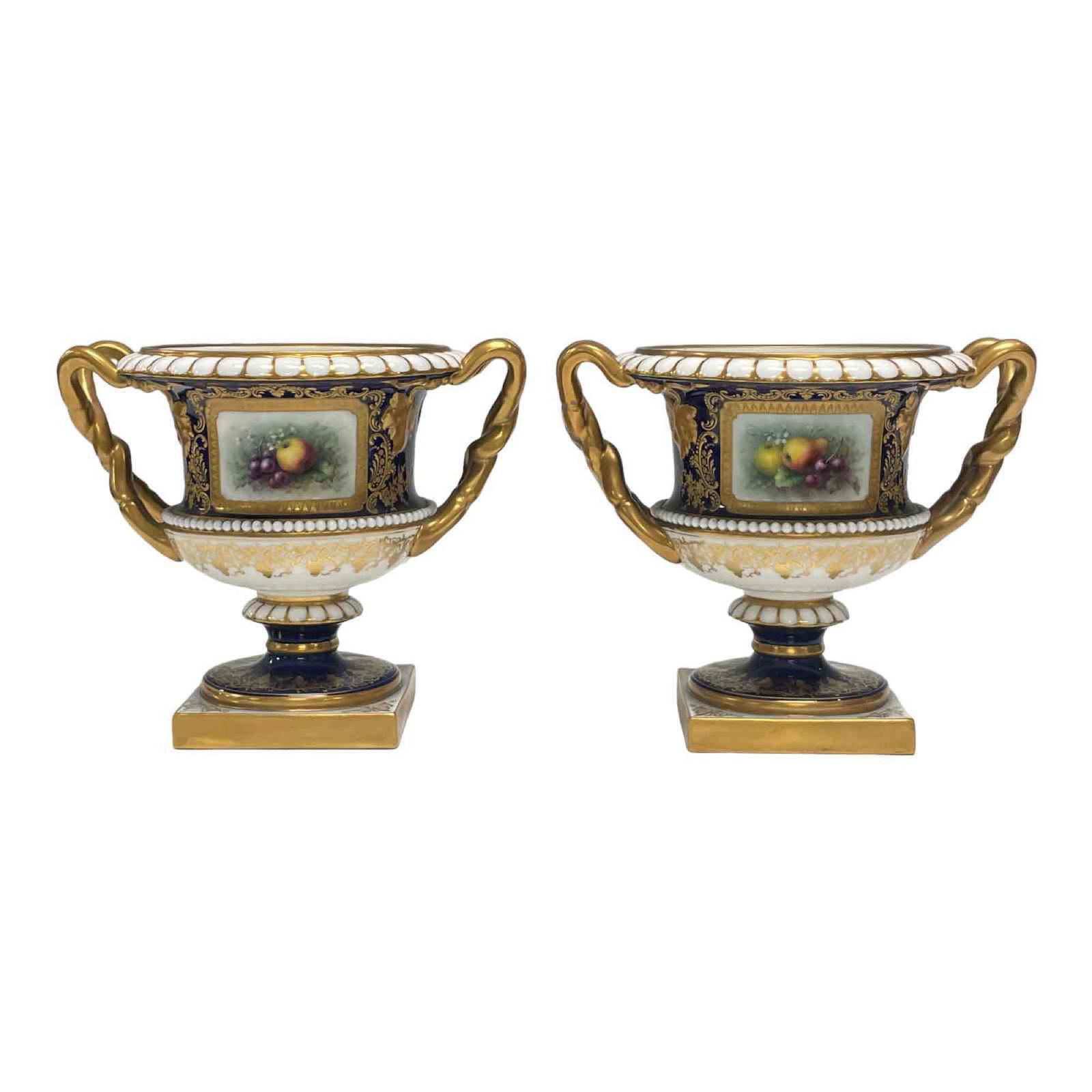 Pair of Artist Signed Royal Worcester Two Handled Urn Planters (1 of 20)