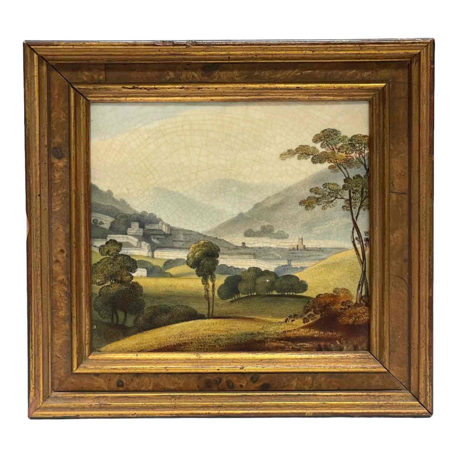 19th C. Hand Painted English Country Landscape Porcelain Tile (1 of 12)
