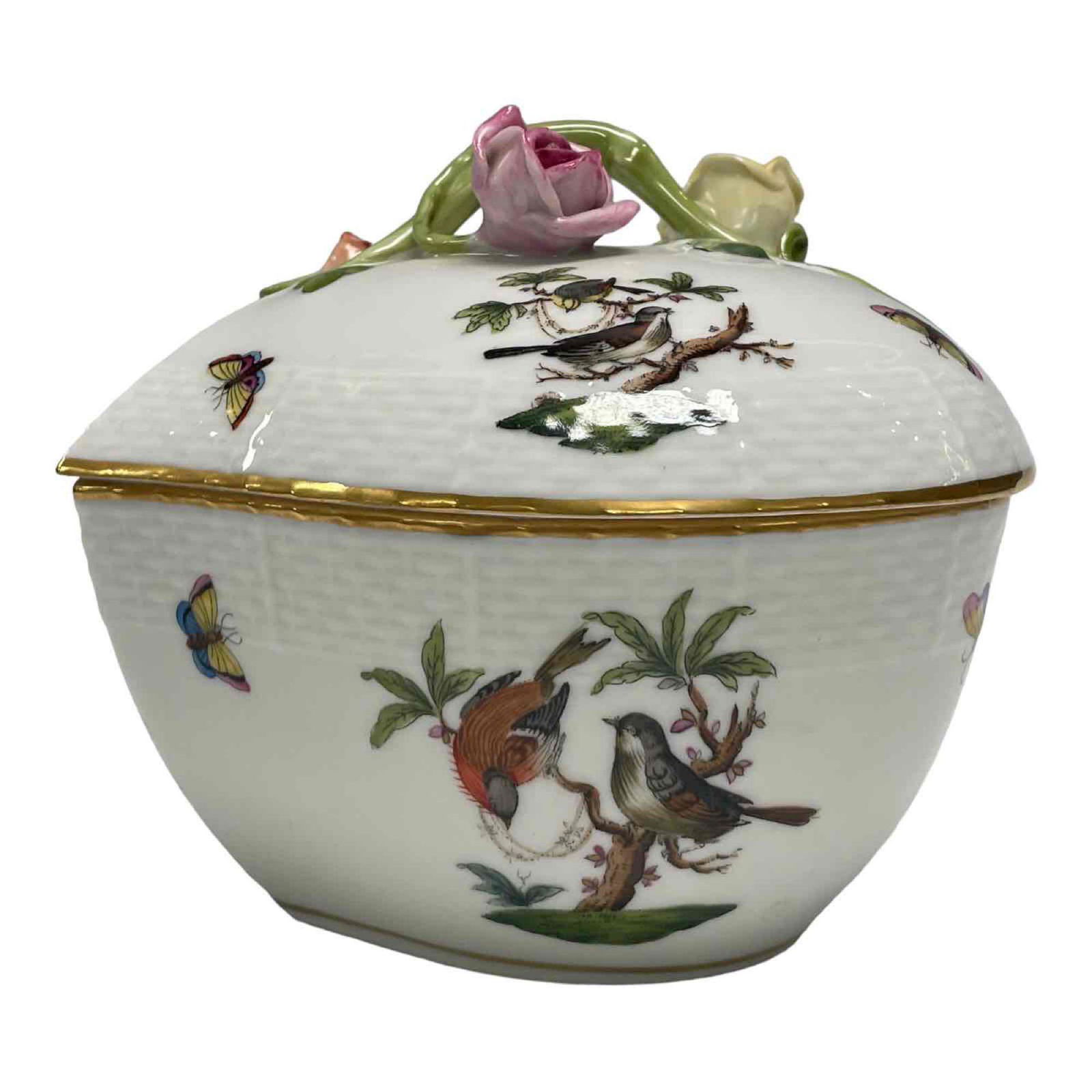 Herend Rothschild Bird Heart Shape Covered Dish (1 of 15)