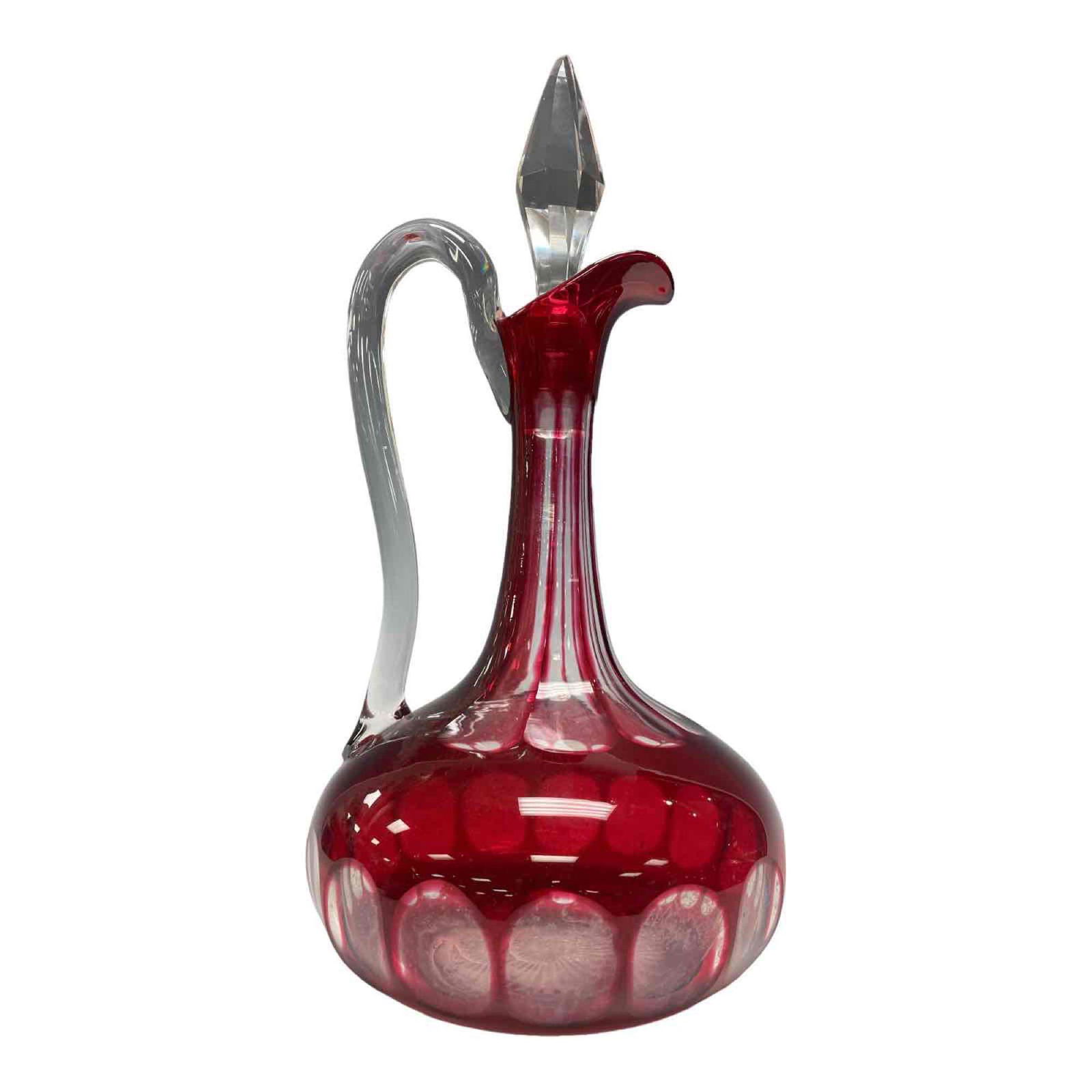 Large Ruby Cut to Clear Glass Carafe / Decanter (1 of 15)